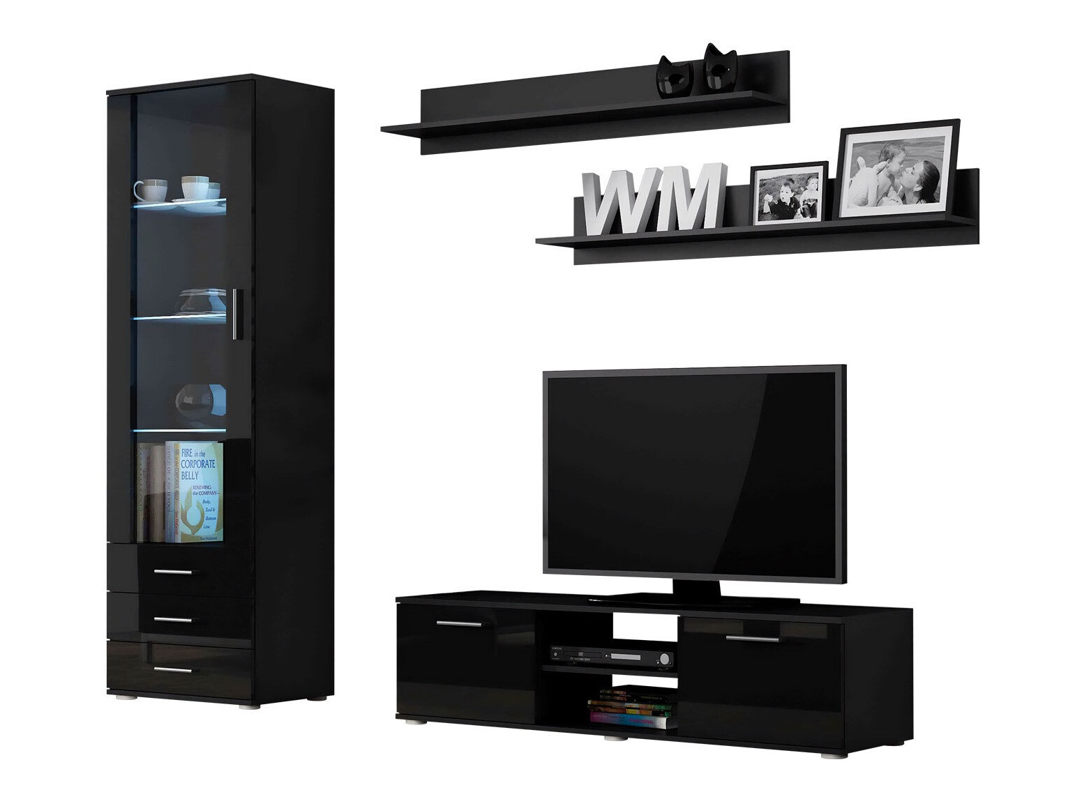 Set de living Tornola 110 (Negru + Negru lucios)