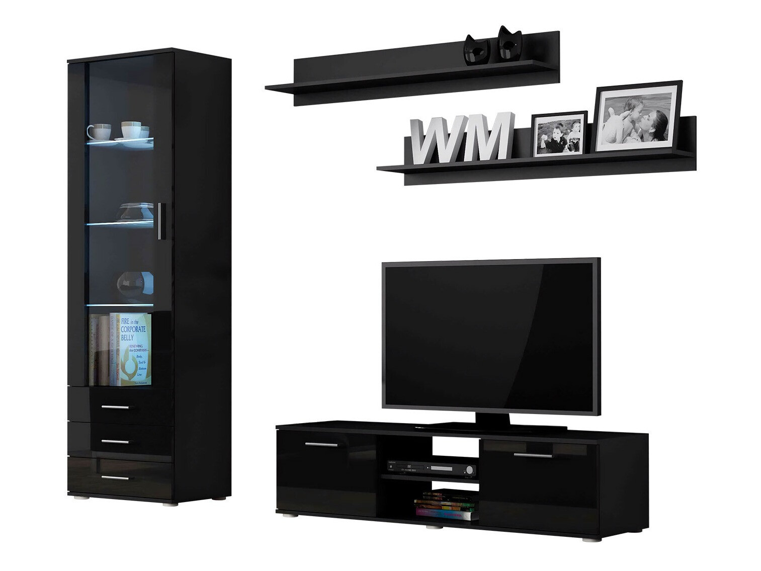 Set de living Tornola 110 (Negru + Negru lucios)