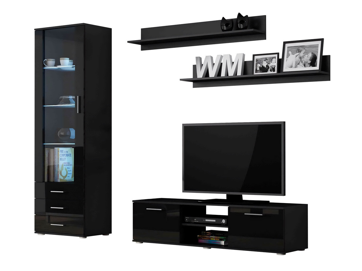 Set de living Tornola 110 (Negru + Negru lucios)