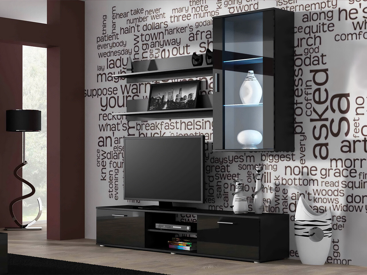 Set de living Tornola 113 (Negru + Negru lucios)