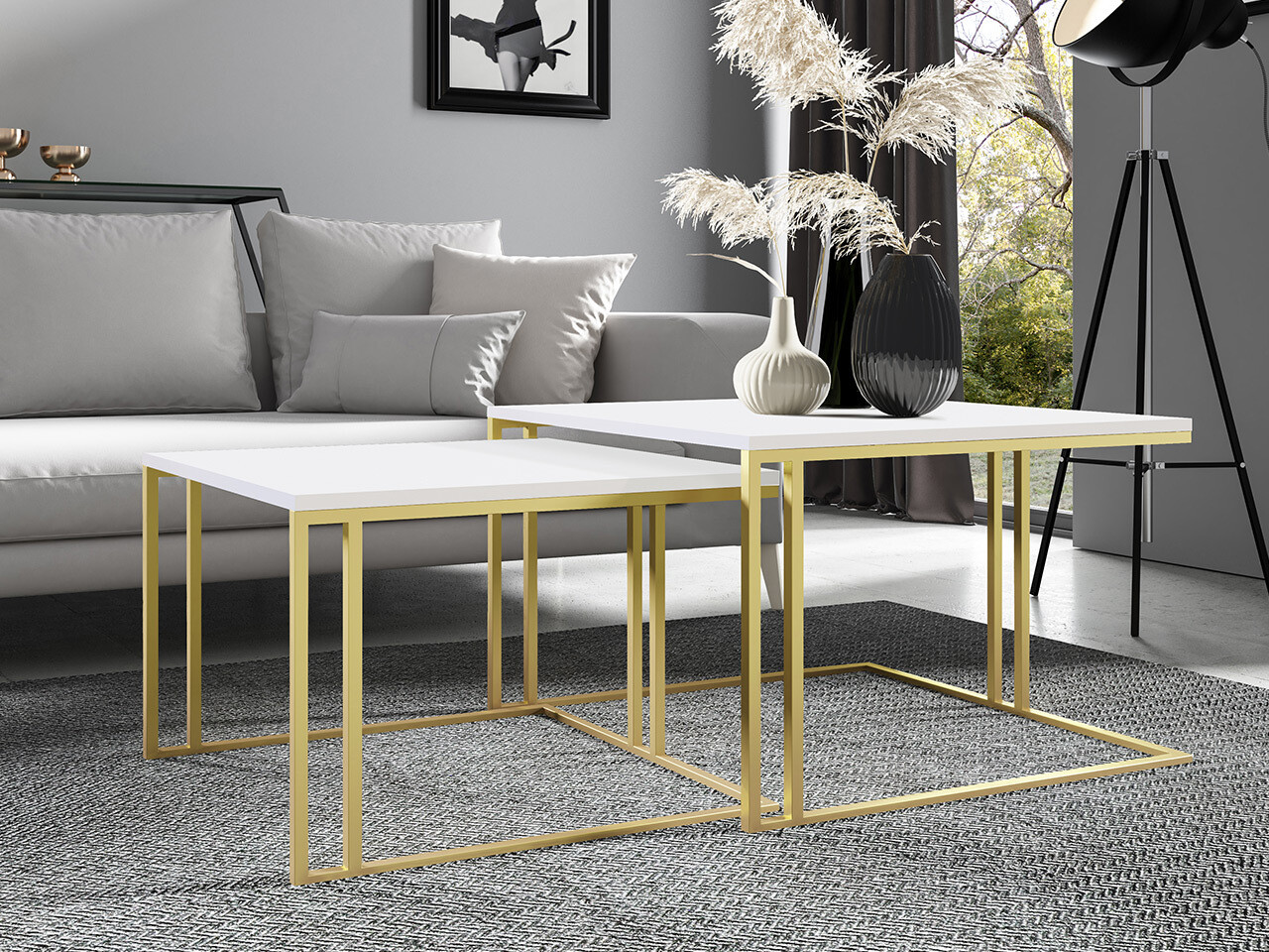 Set de măsuțe de cafea Oswego 110 (Alb + Auriu)