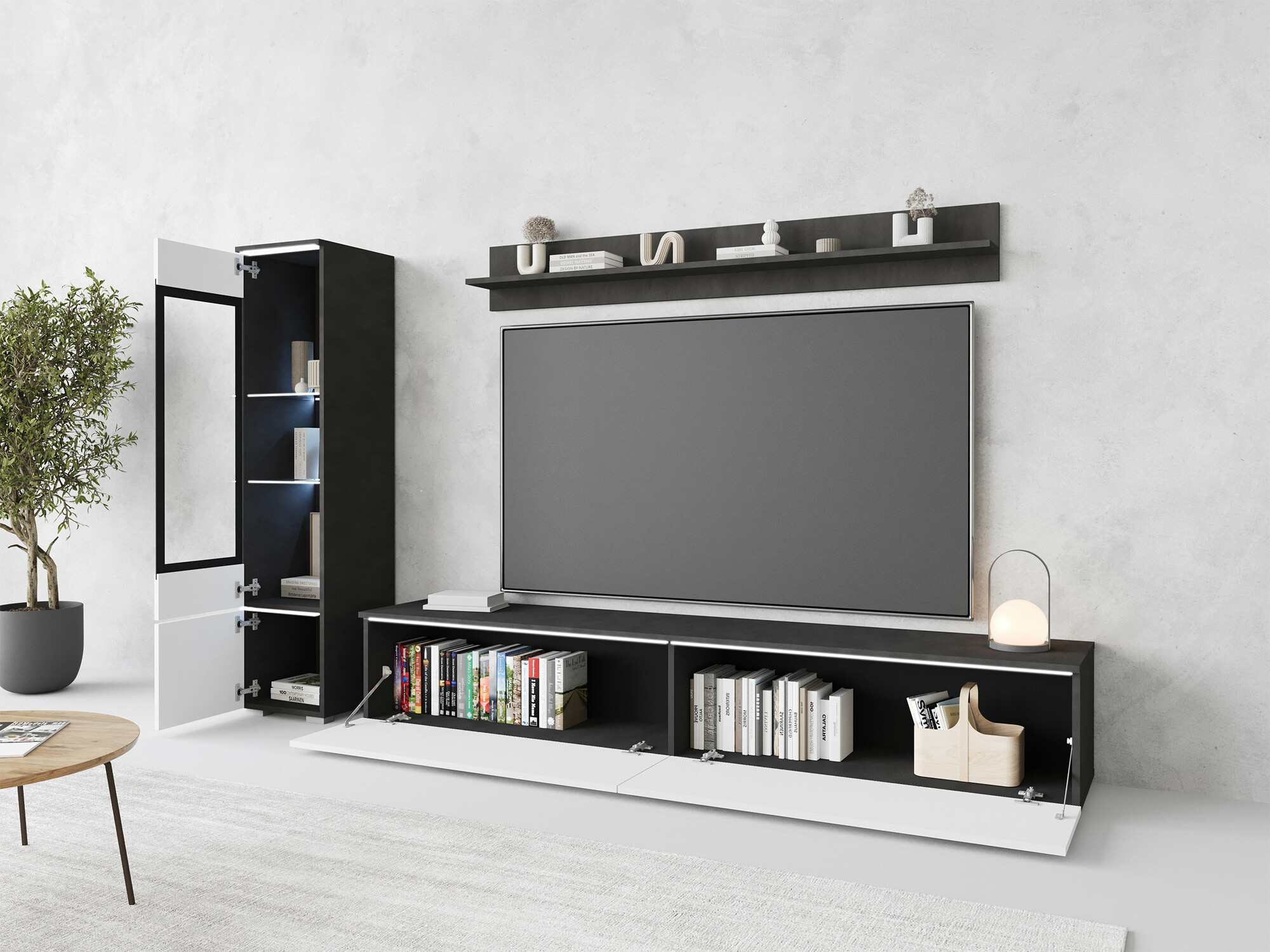 Set de living Mirfivo 100 (Matera gri + Alb lucios)