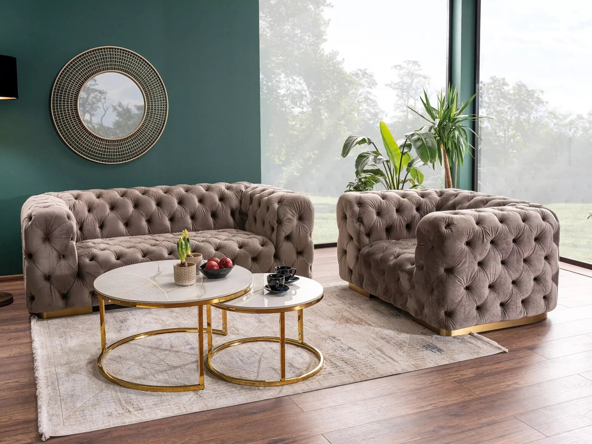 Set de măsuțe de cafea Detroit 676 (Auriu + Marmură albă)