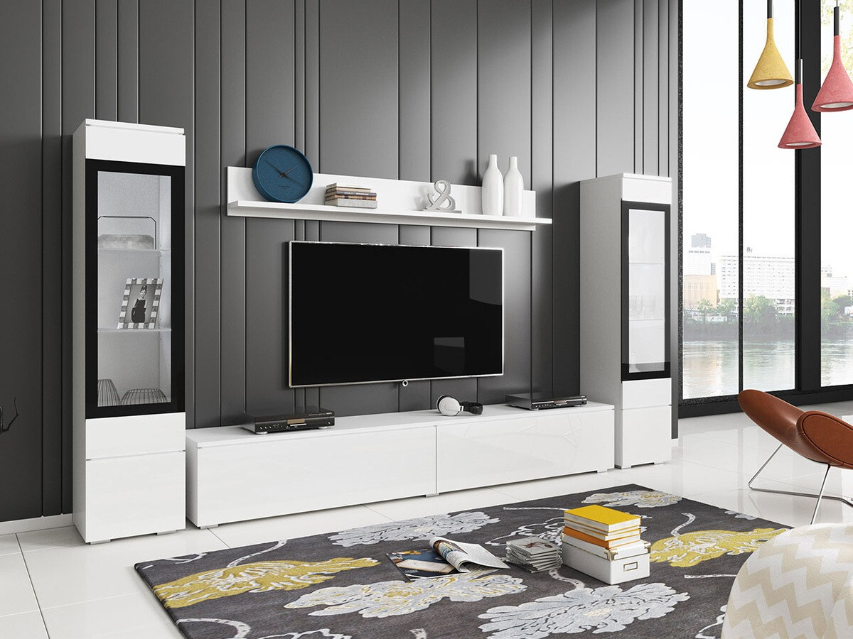 Set de living Mirfivo 101 (Alb + Alb lucios)
