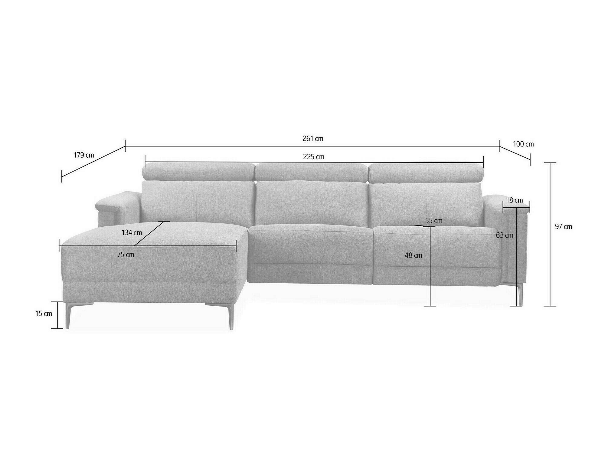 Colțar cu recliner Evamare 105 (Gri)