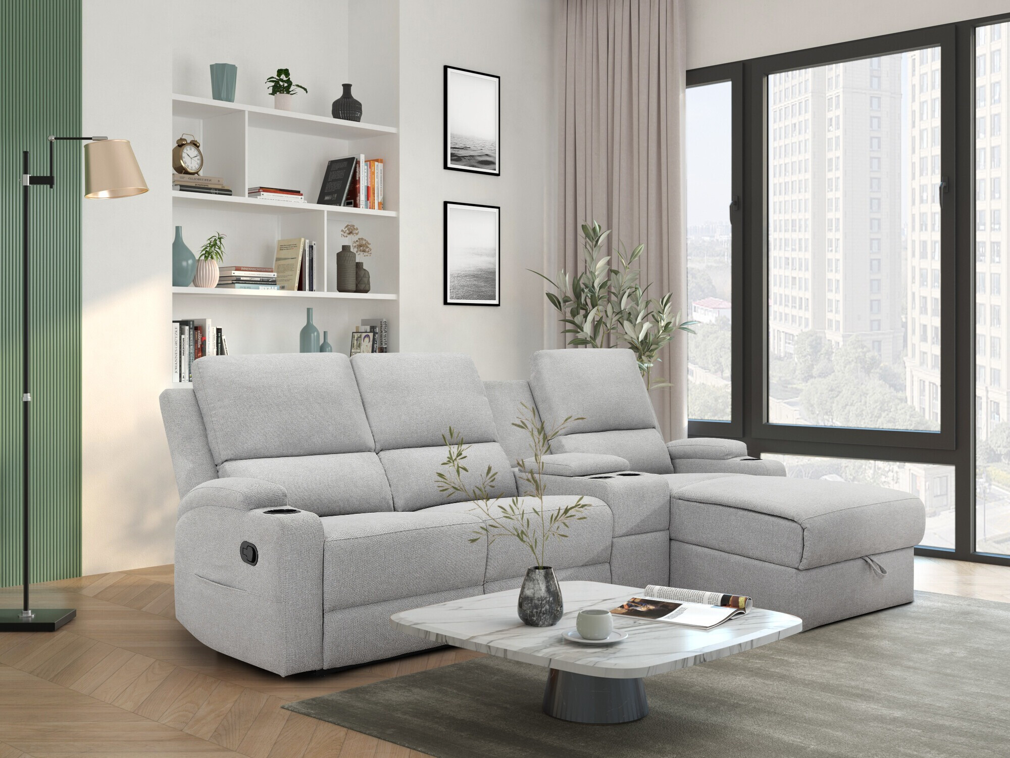 Colțar cu recliner Denton 1368 (Gri deschis)