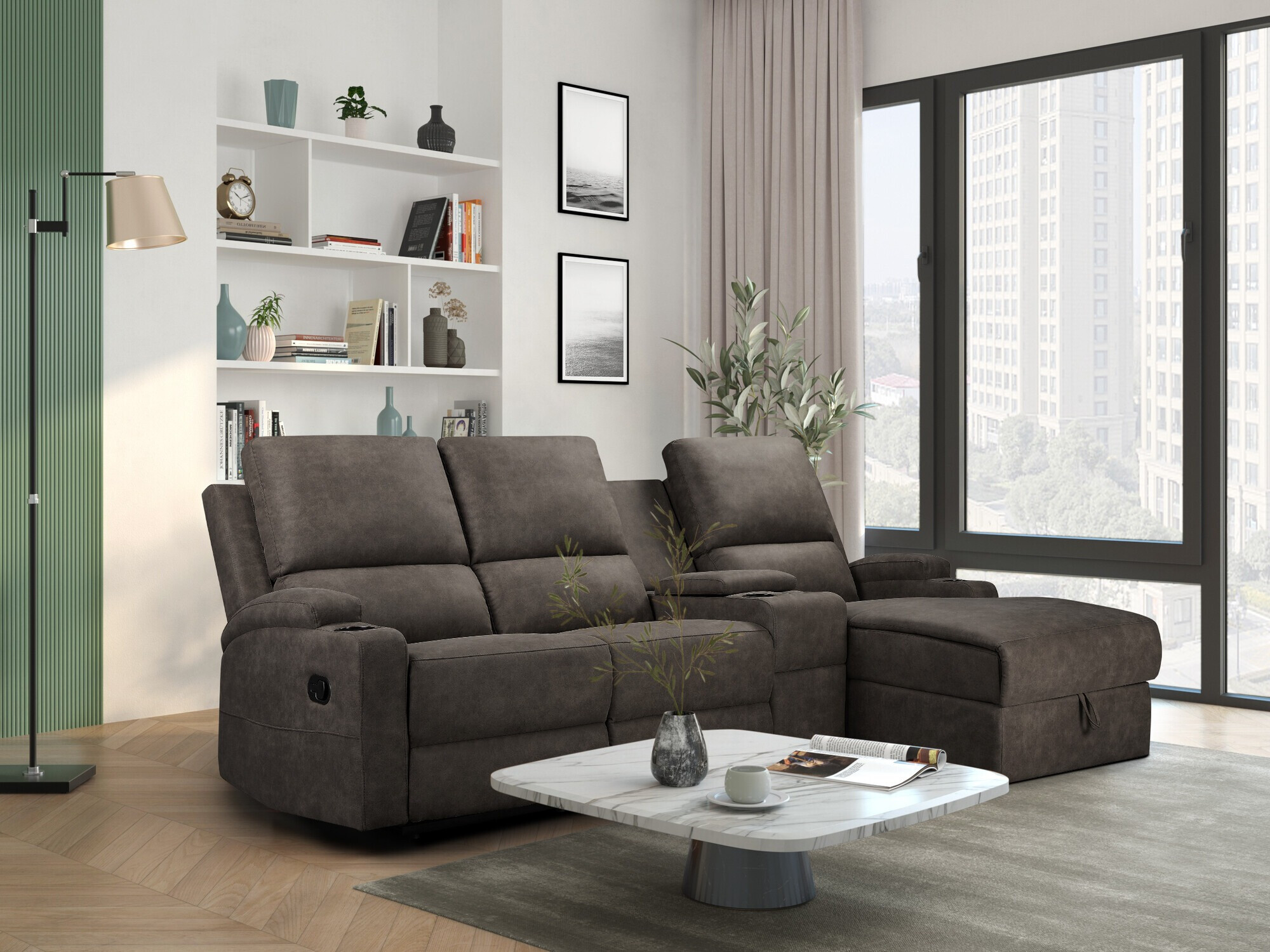 Colțar cu recliner Denton 1368 (Maro închis)