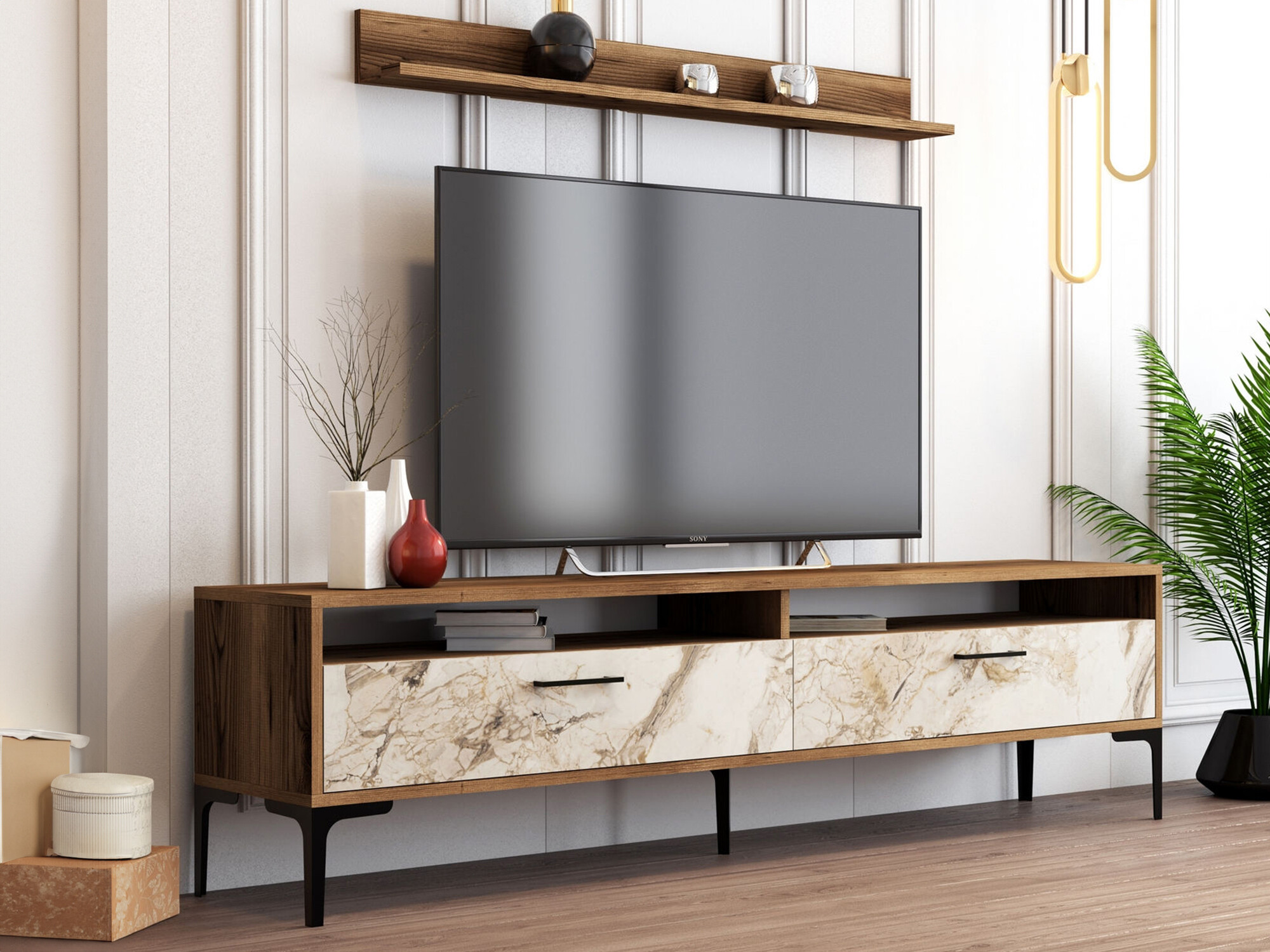 Set de living Kailua 857 (Nuc + Marmură albă)