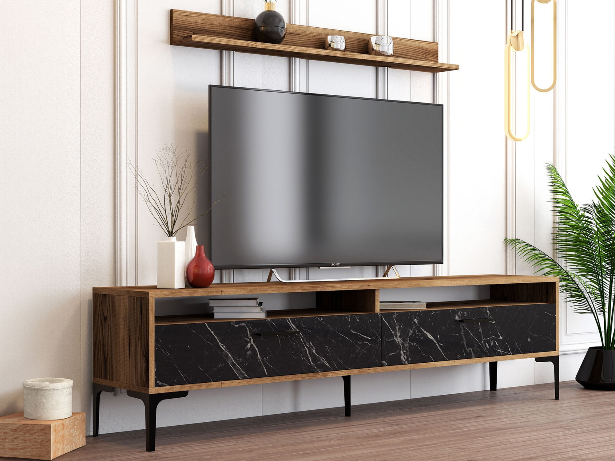 Set de living Kailua 857 (Nuc + Marmură neagră)