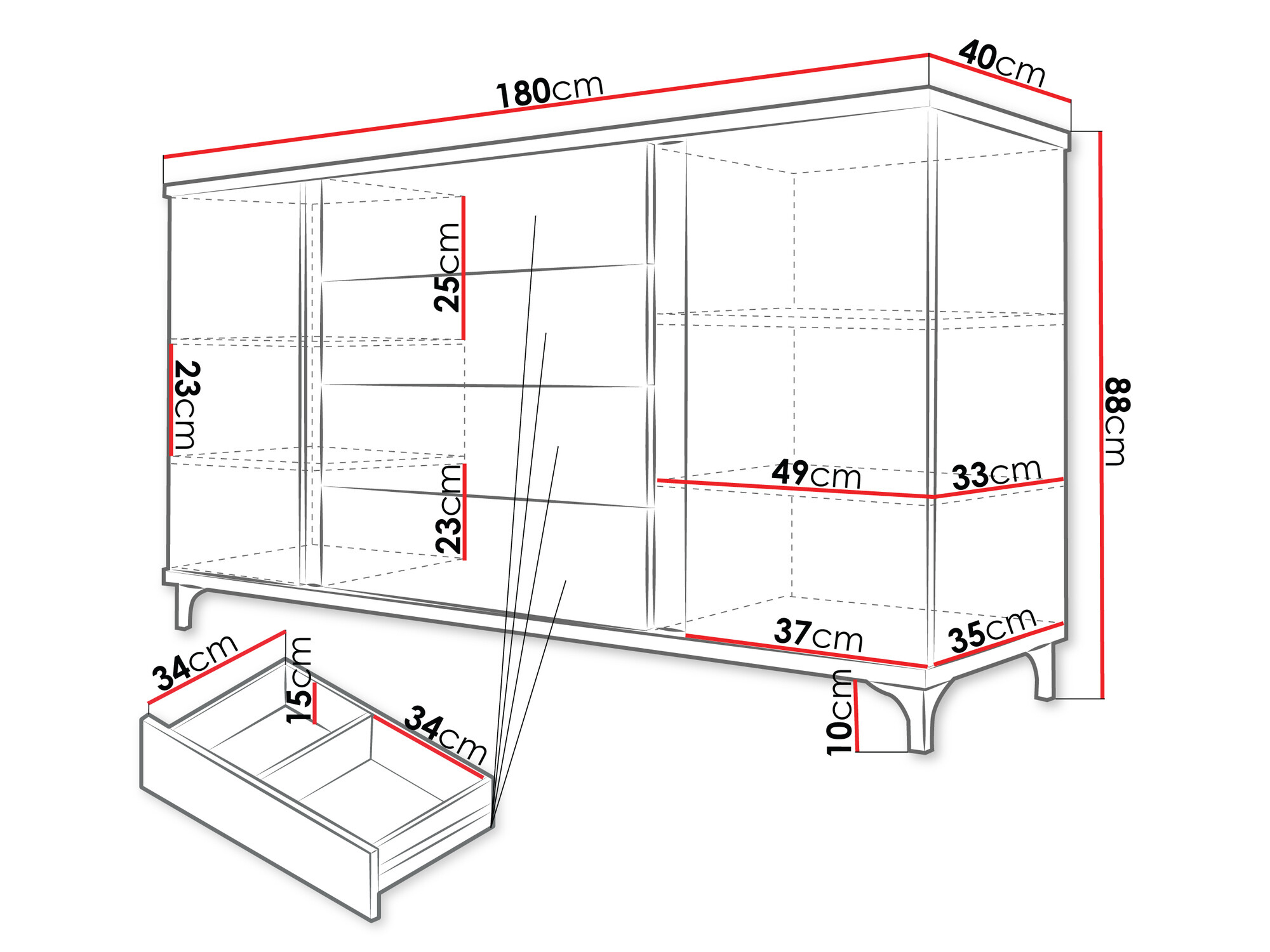 Comodă Florem (Alb + Alb lucios + Maro deschis)