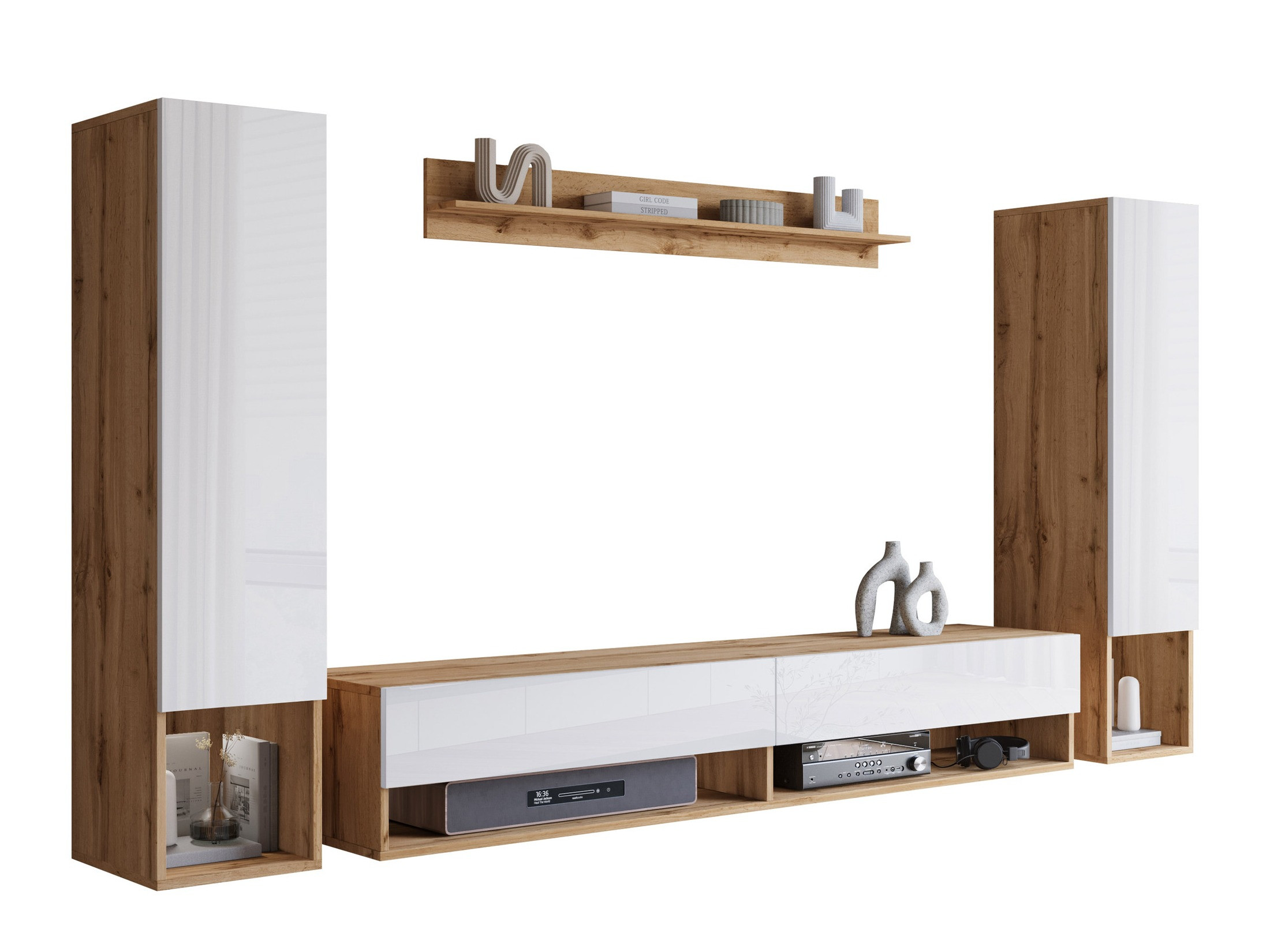 Set de living Sarasota 176 (Stejar Wotan + Alb lucios)