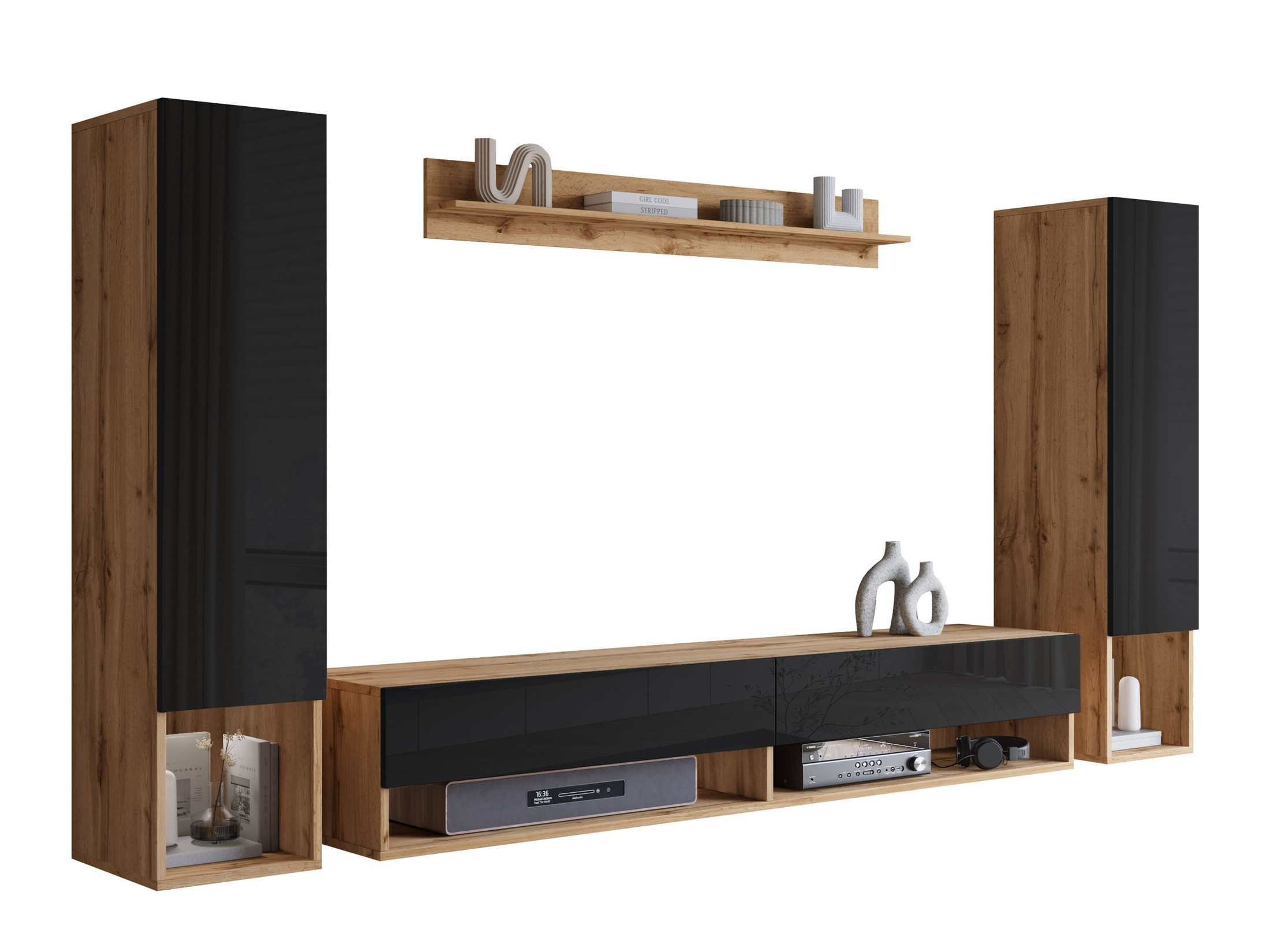 Set de living Sarasota 176 (Stejar Wotan + Negru lucios)