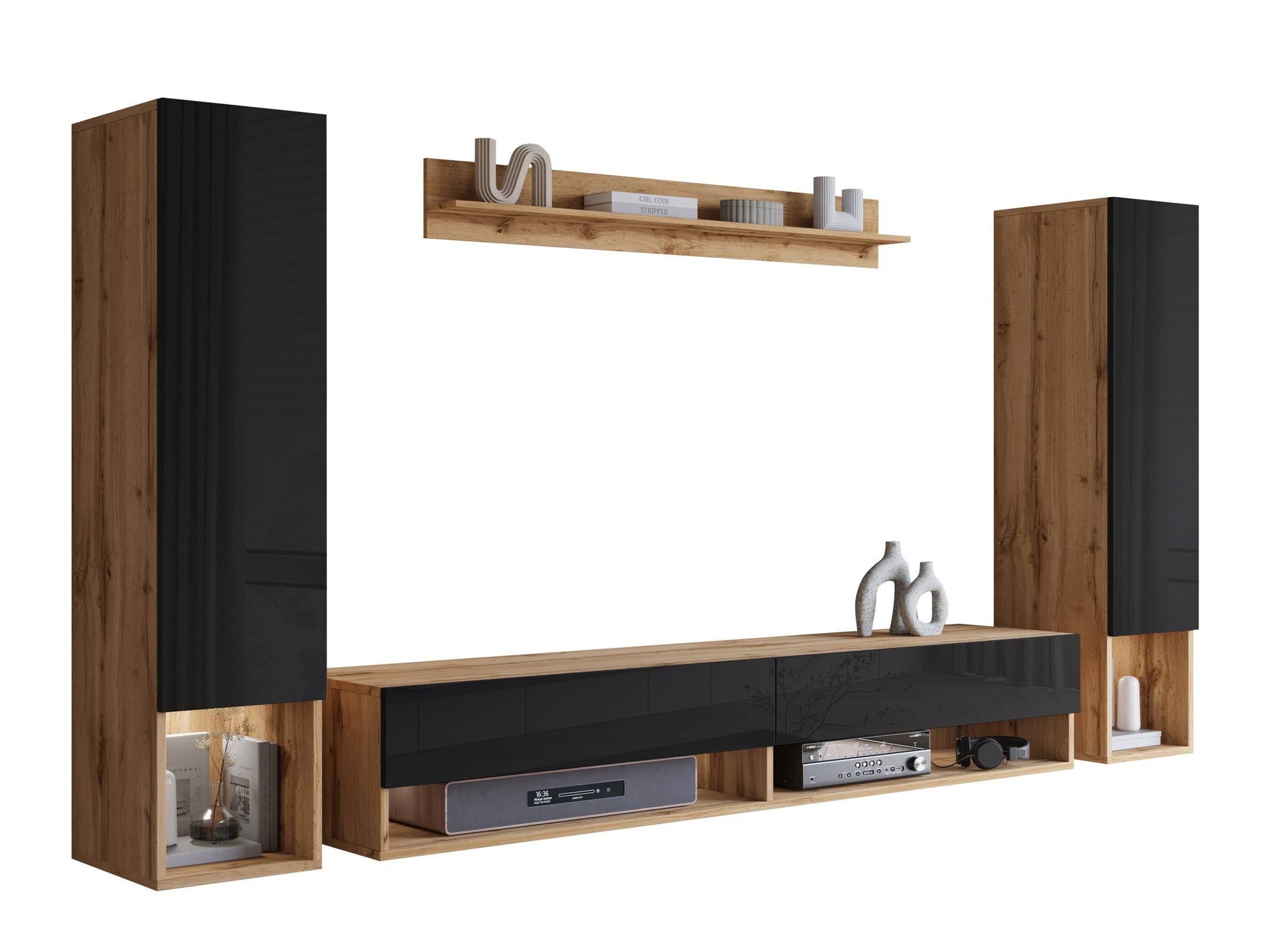 Set de living Sarasota 176 (Stejar Wotan + Negru lucios)