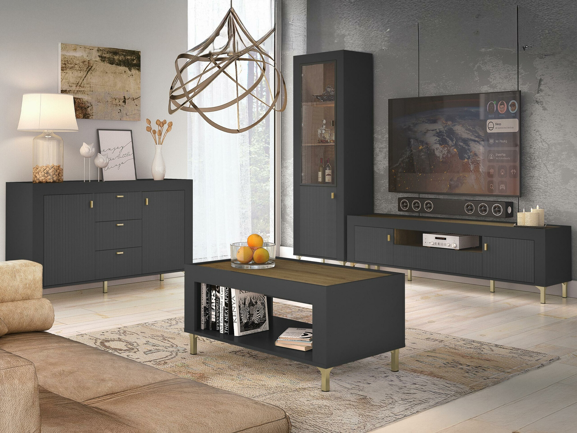 Set de living Mormavu 114 (Negru mat)