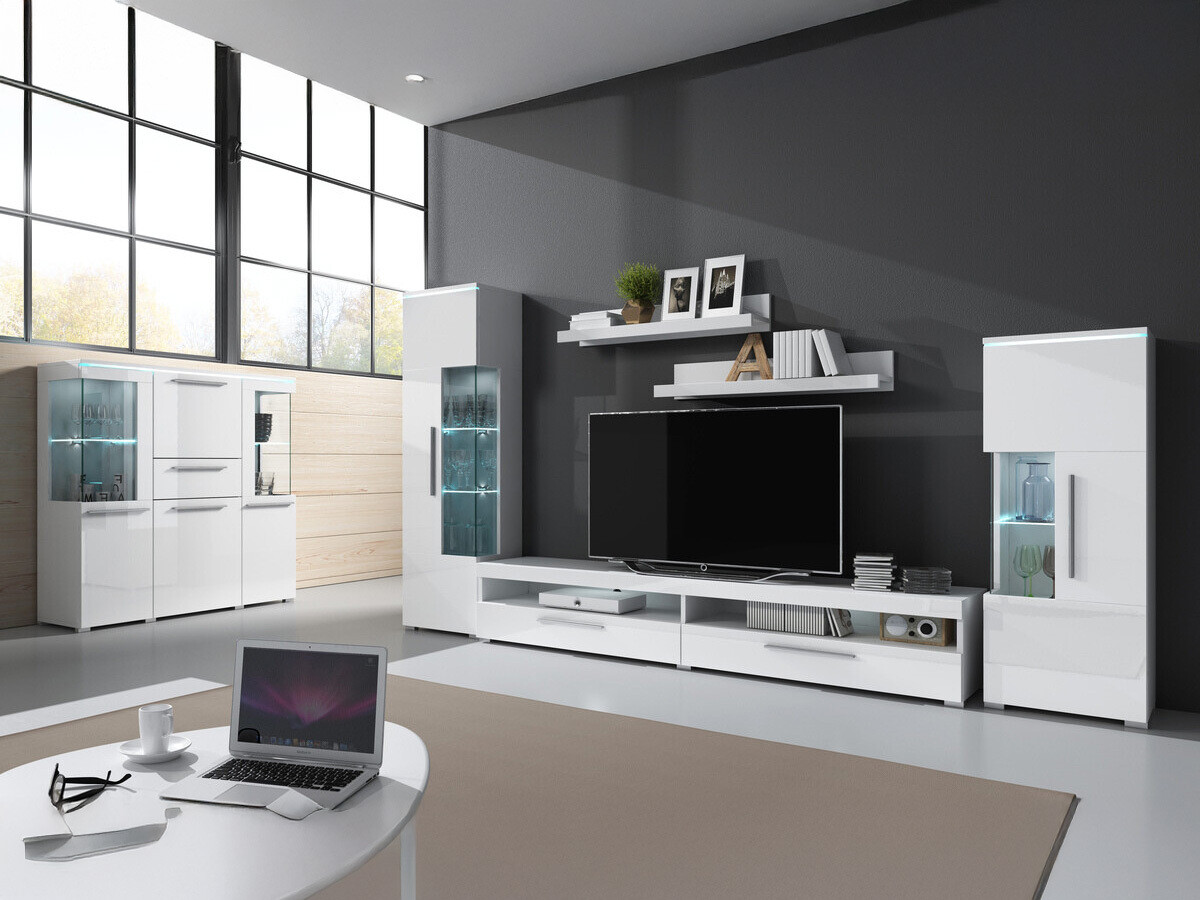 Set de living Torvire 107 (Alb + Alb lucios)