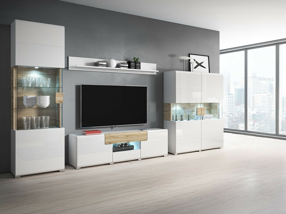 Set de living Torsone 104 (Alb + Alb lucios + Stejar San Remo)