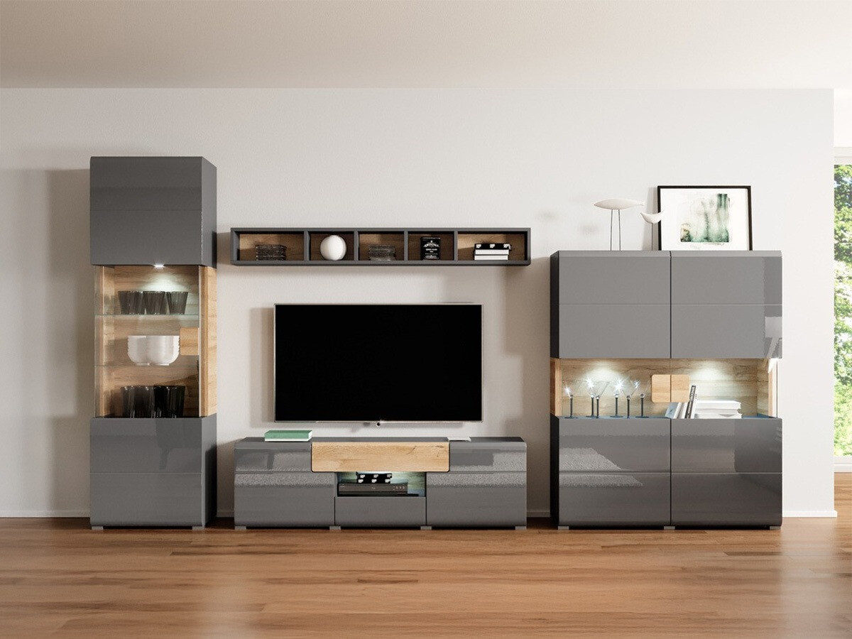 Set de living Torsone 104 (Antracit + Gloss antracit + Stejar Grandson)