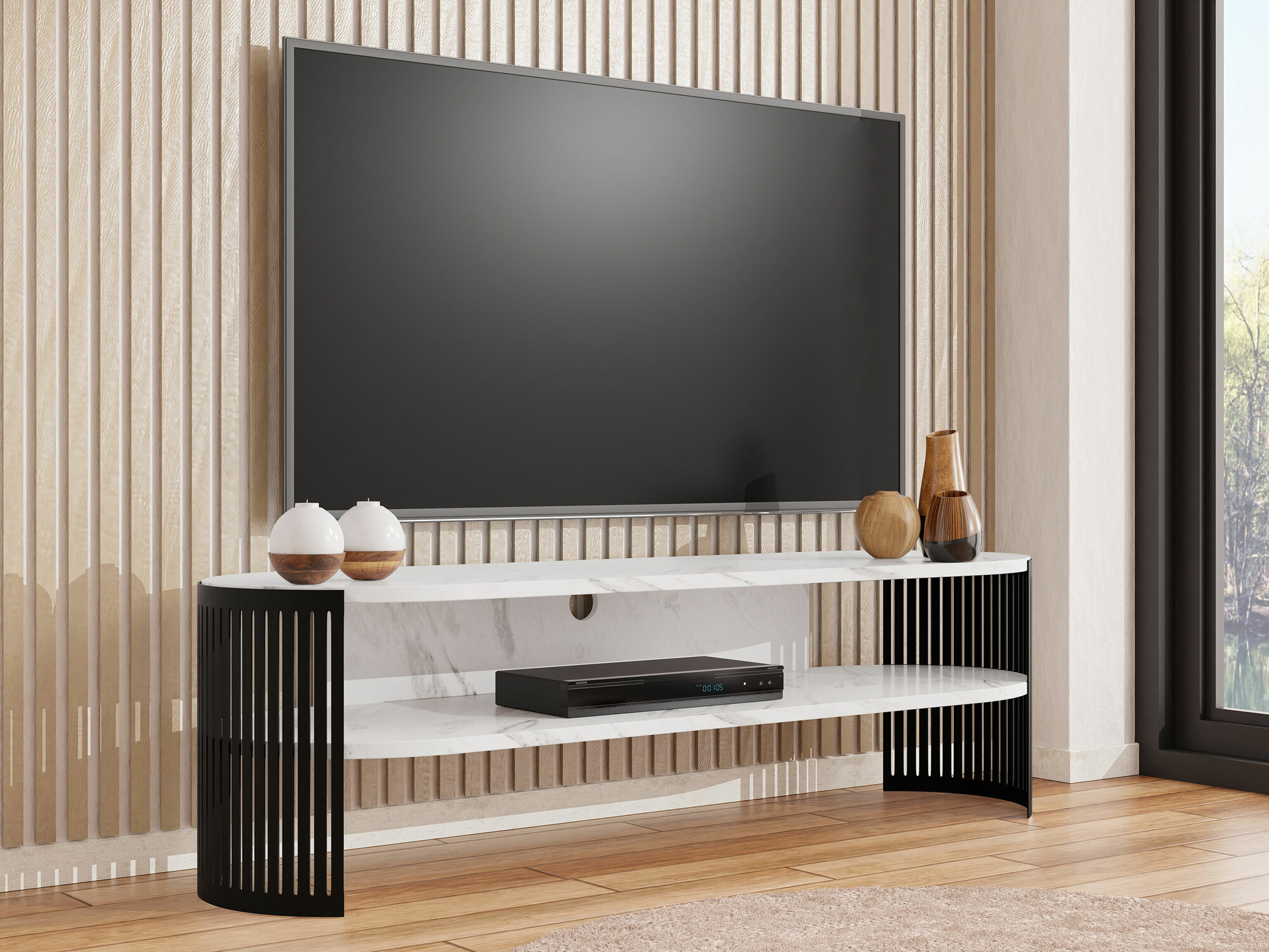 Comodă TV Civer (Negru + Marmură albă)