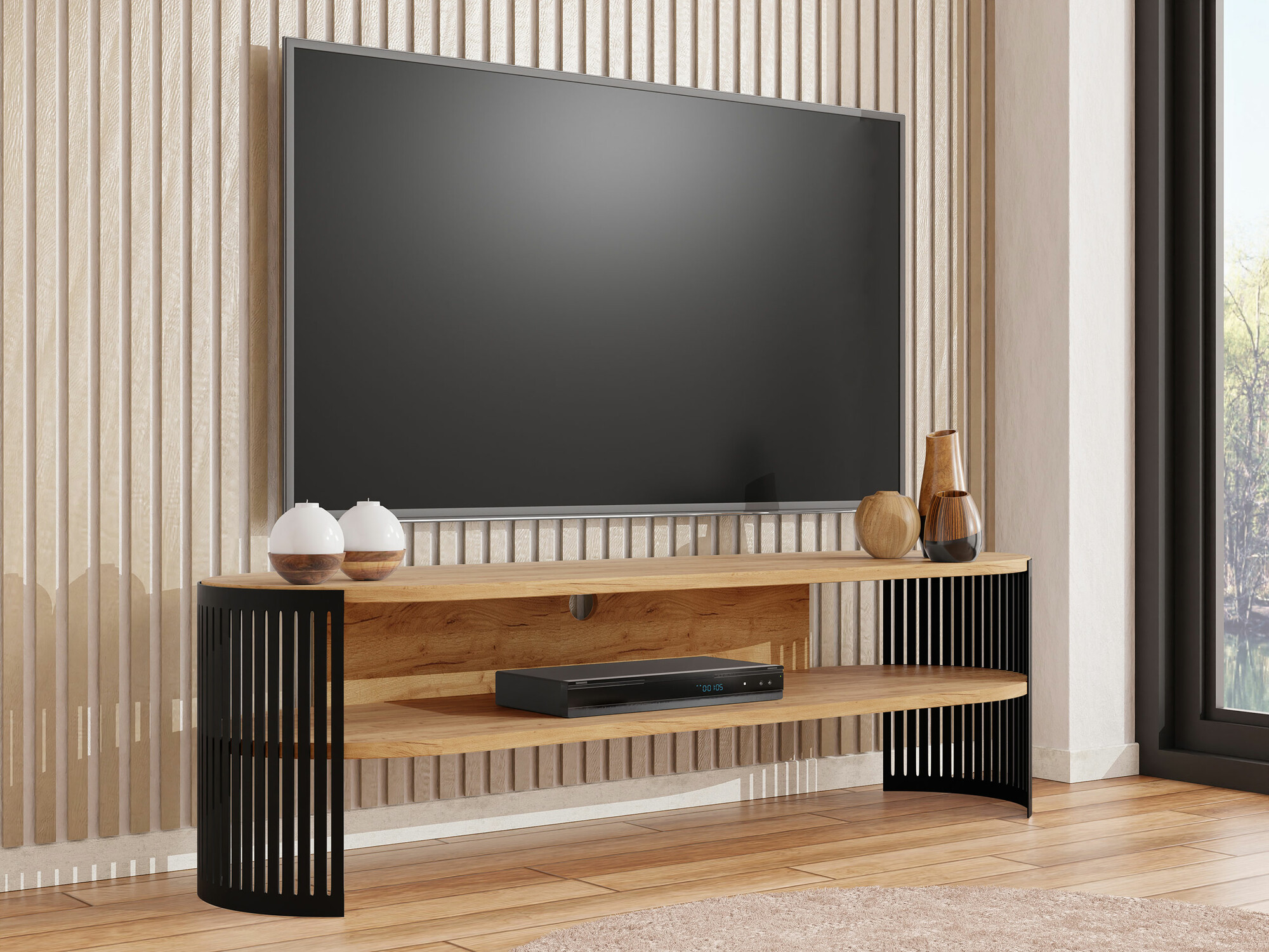 Comodă TV Civer (Negru + Stejar Craft auriu)