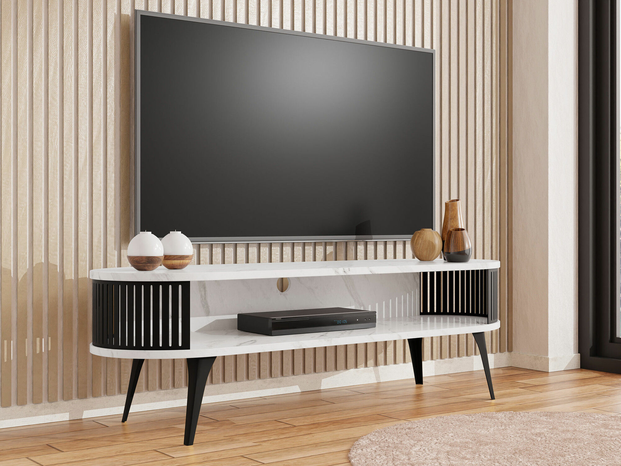 Comodă TV Vitum (Negru + Marmură albă)