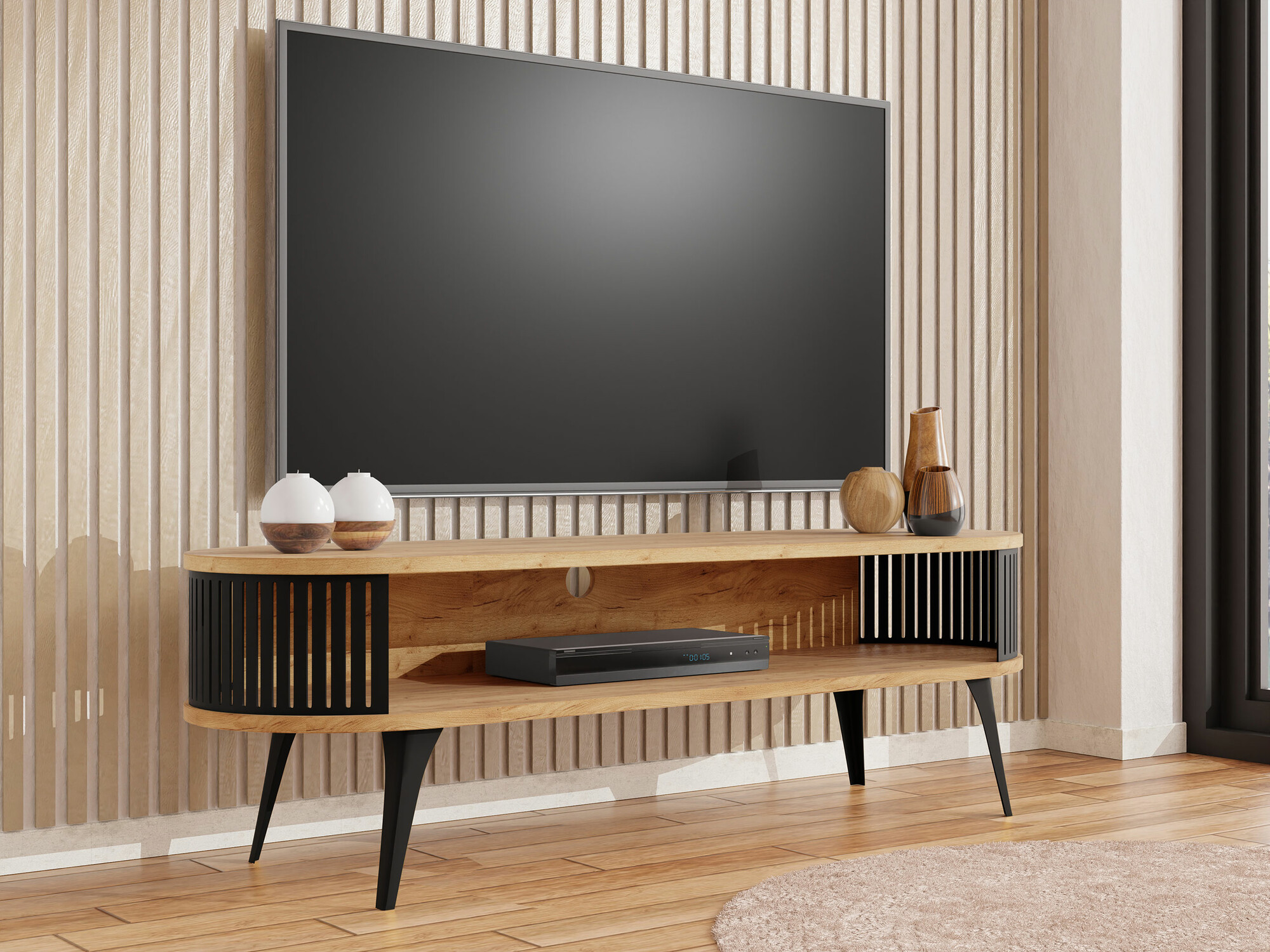 Comodă TV Vitum (Negru + Stejar Craft auriu)