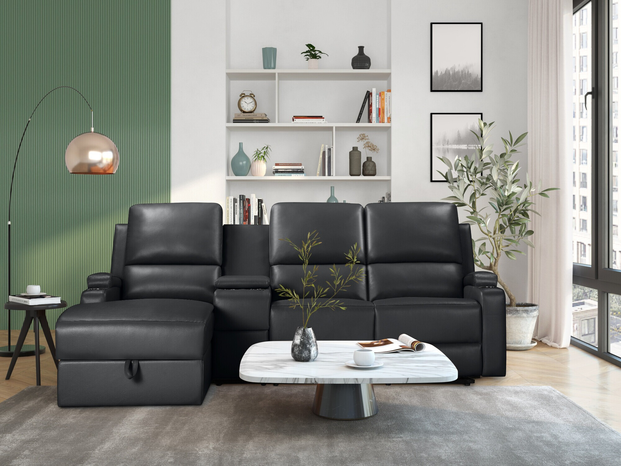 Colțar cu recliner Denton 1368 (Negru)