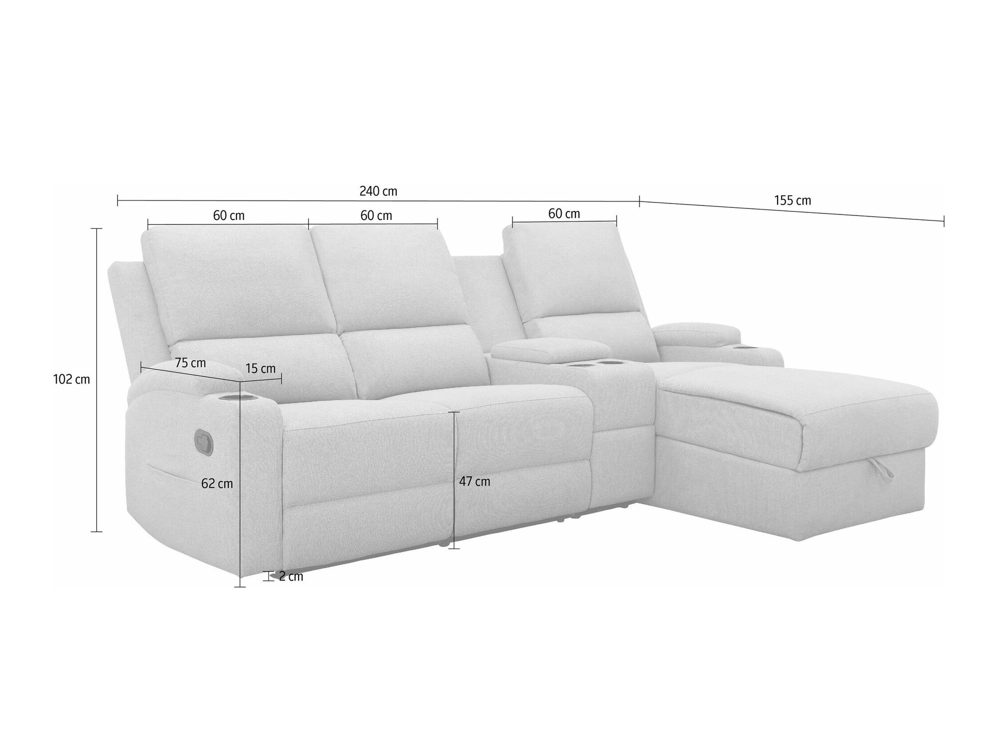 Colțar cu recliner Denton 1368 (Negru)