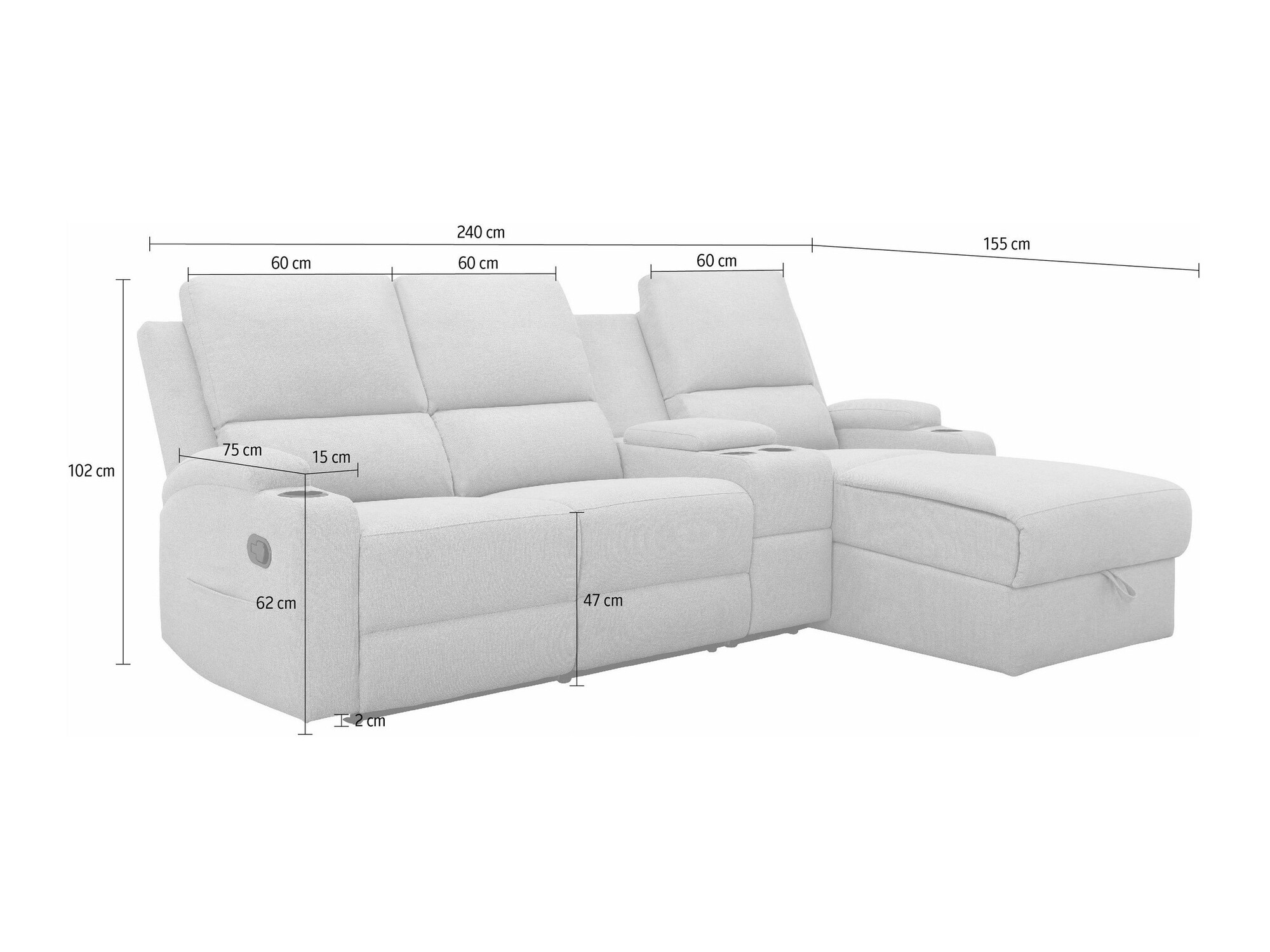 Colțar cu recliner Denton 1368 (Taupe)