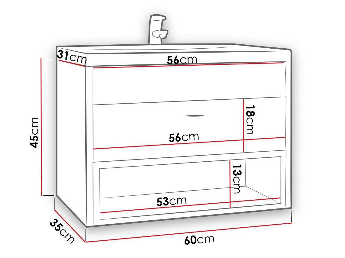 Cabinet atârnat pentru baie Velum (Alb + Stejar artizan)