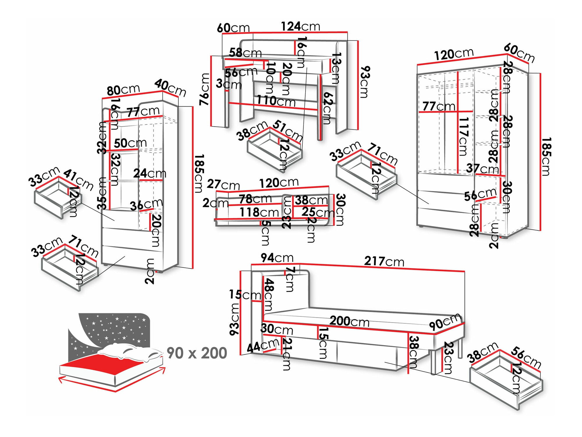 Set de camera copii Domcali 116 (Gri + Stejar)