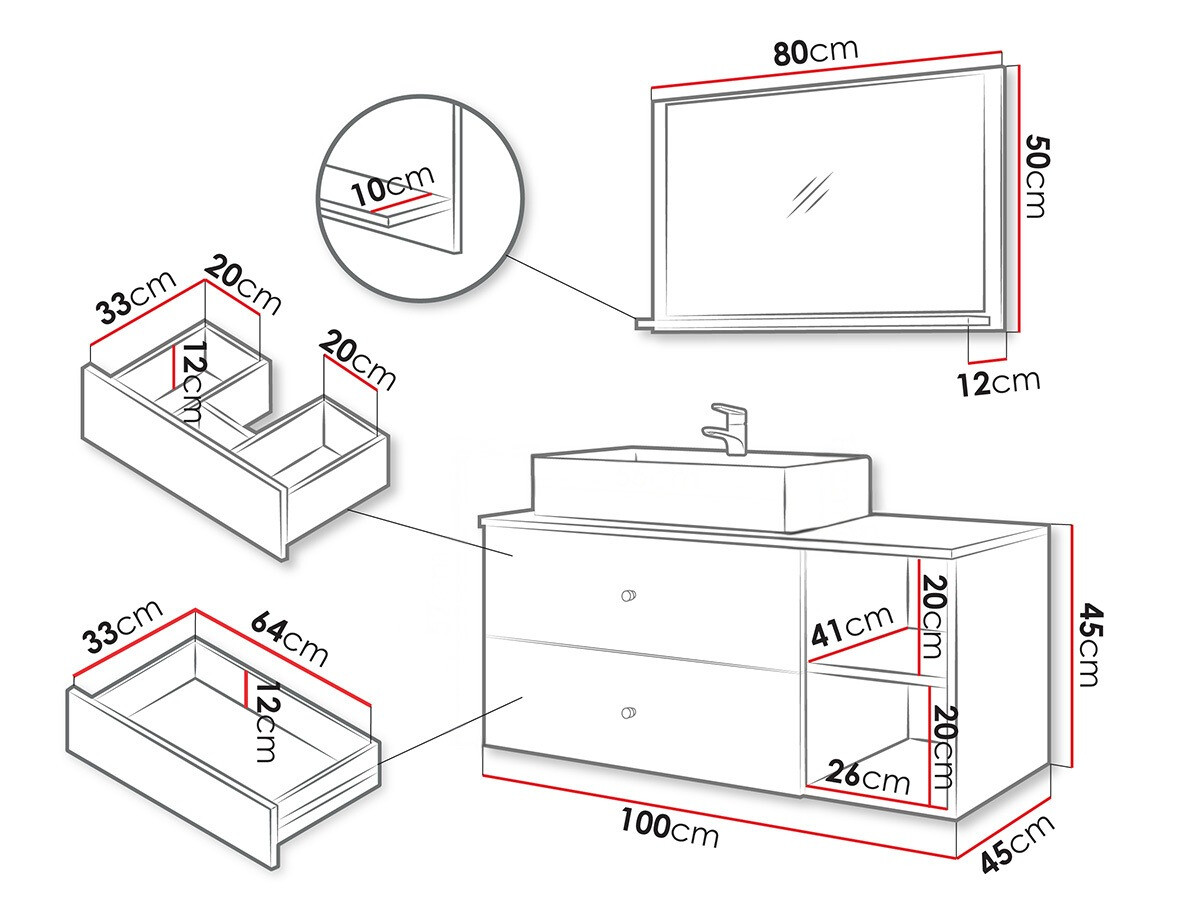 Set baie Salus I (Negru + Marmură neagră)