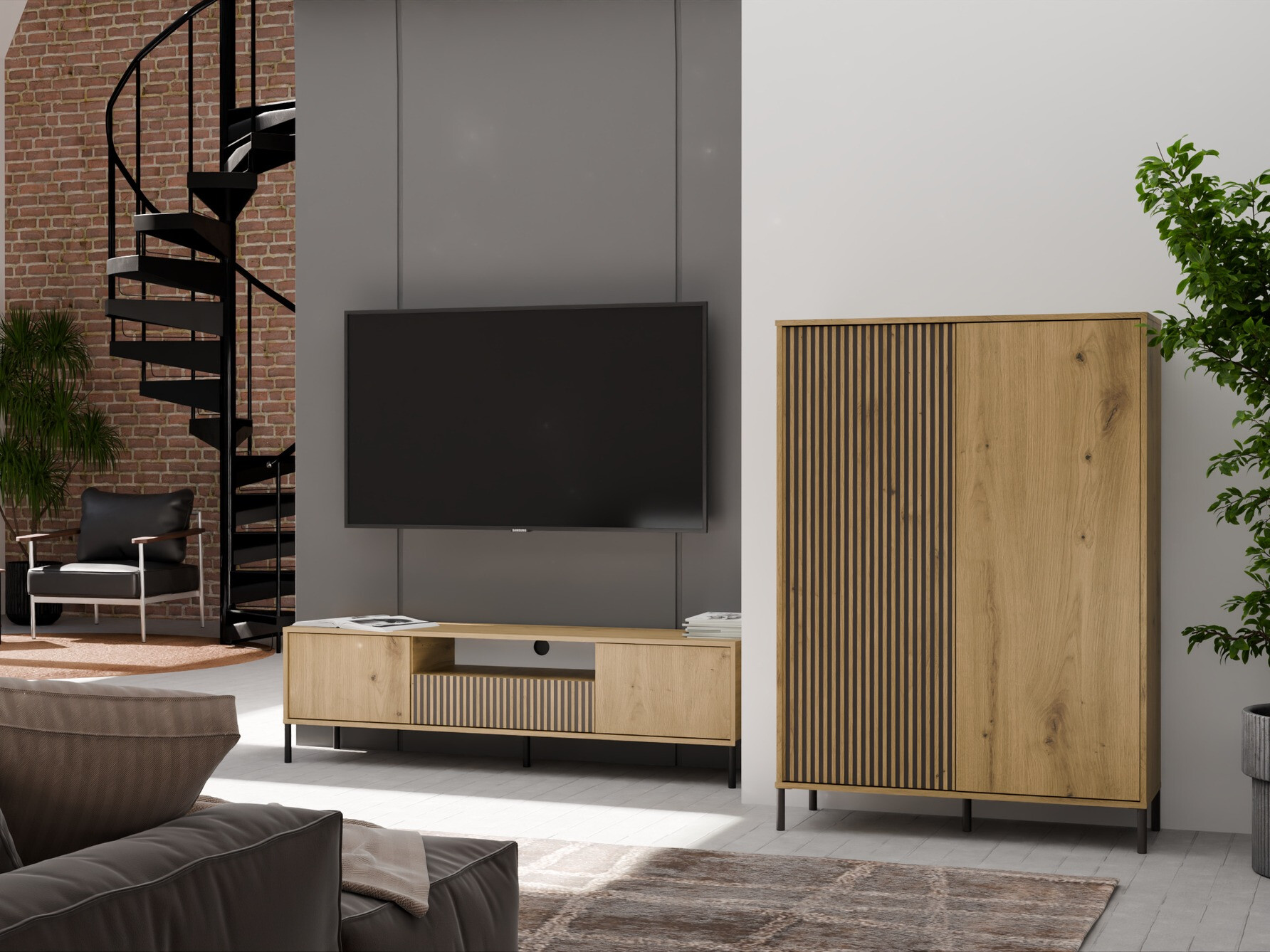 Set de living Orlsone 105 (Stejar artizan + Negru)