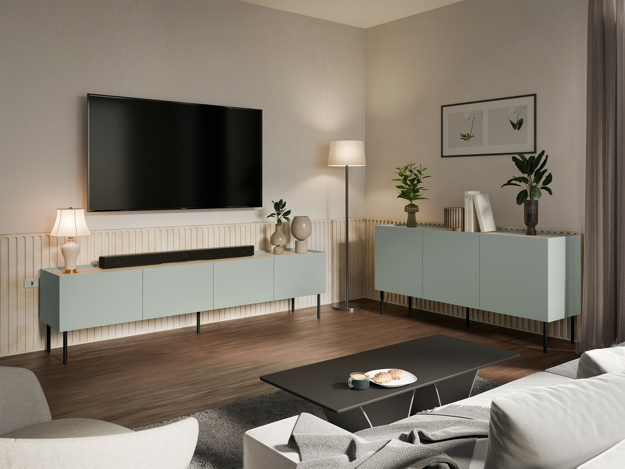 Set de living Melbela 109 (Măslin deschis + Stejar)