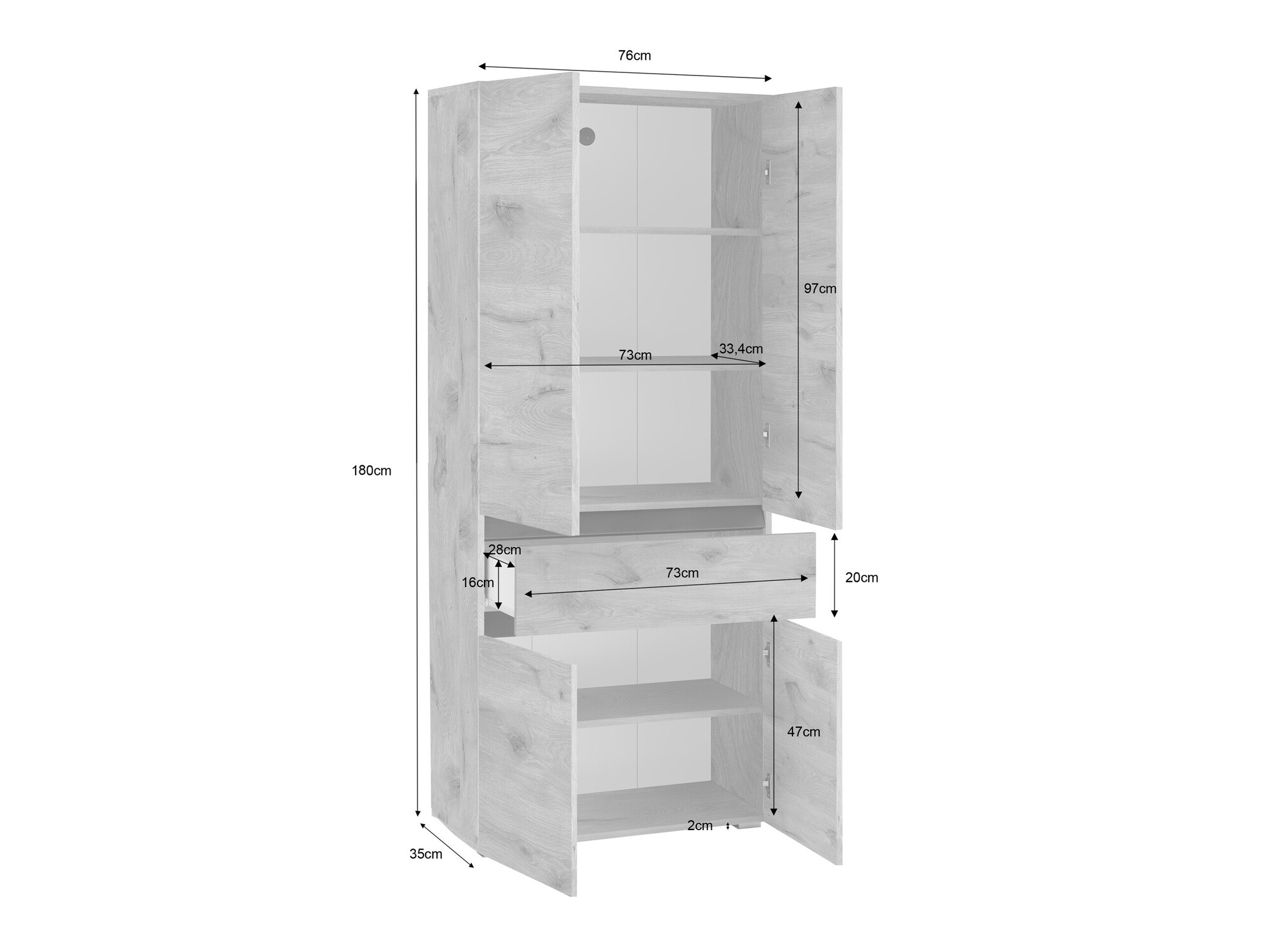 Cabinet de baie neancorat Soncamu 113 (Alb + Antracit)