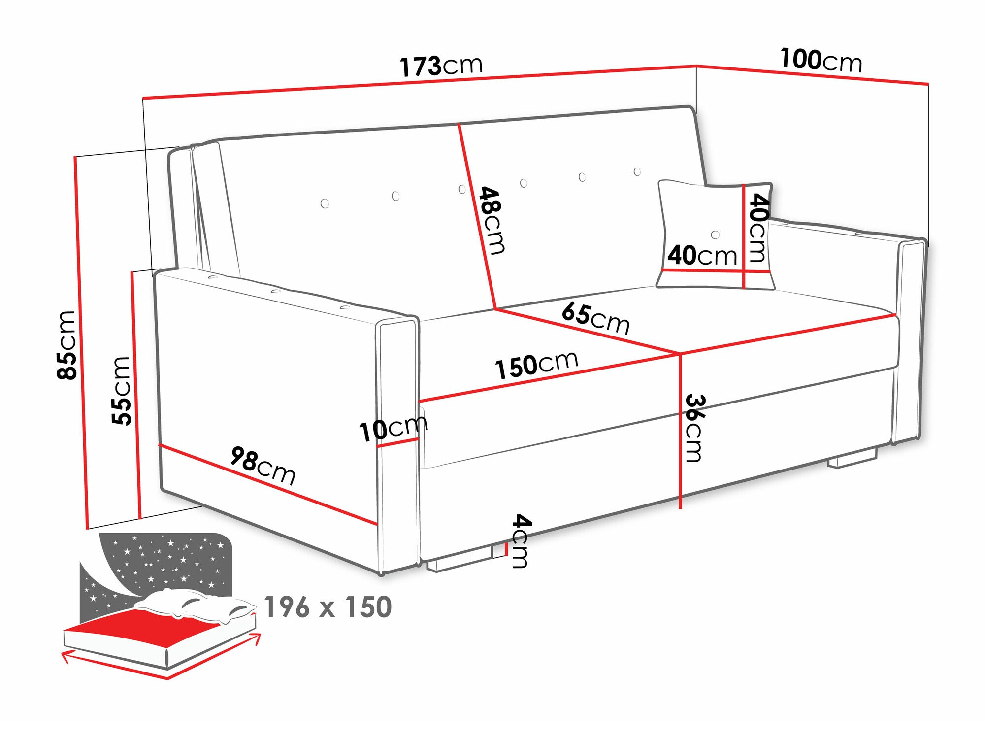 Canapea extensibilă Caelrin IV (Coral 50)