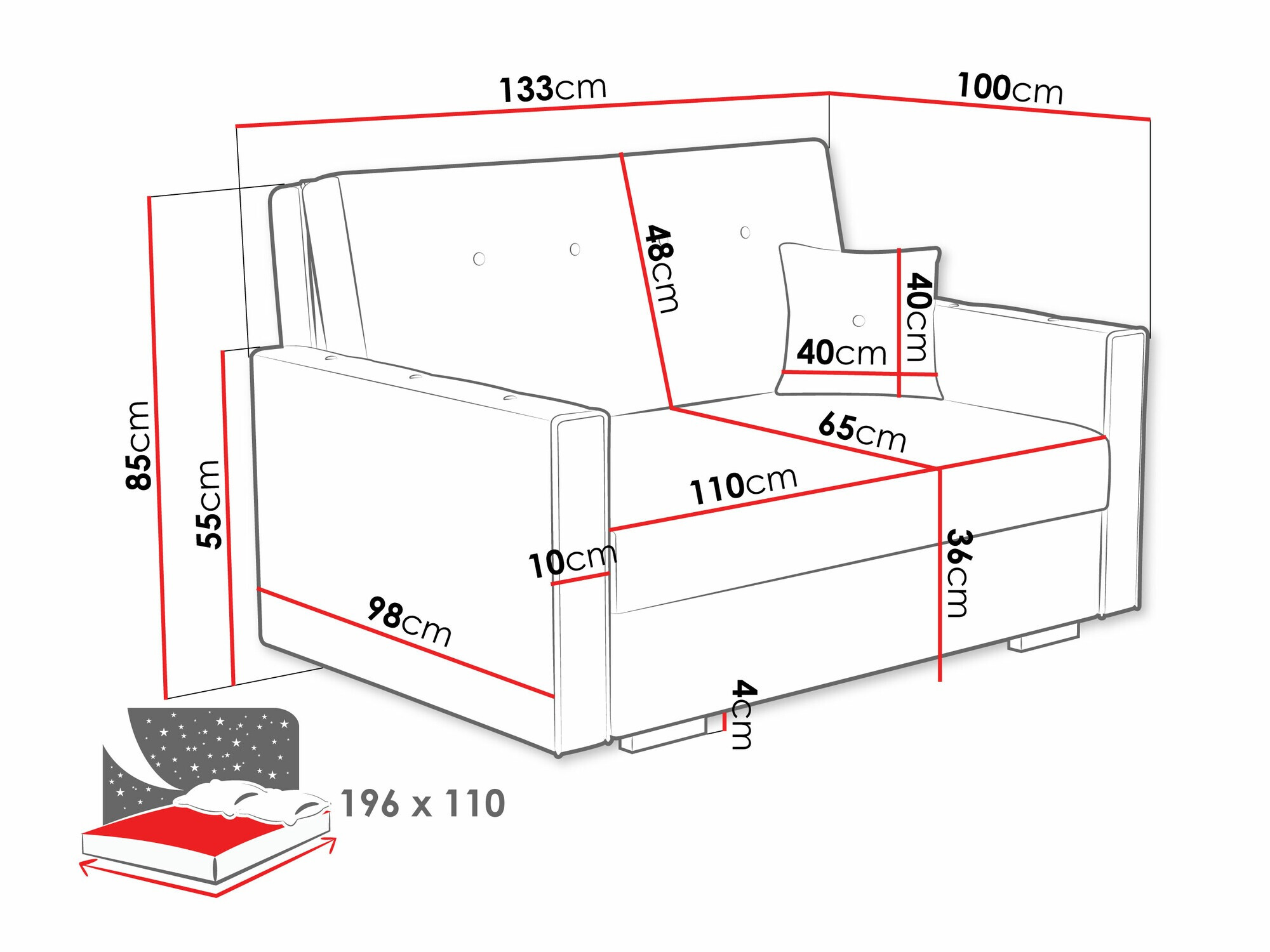 Canapea extensibilă Caelrin II (Coral 45)