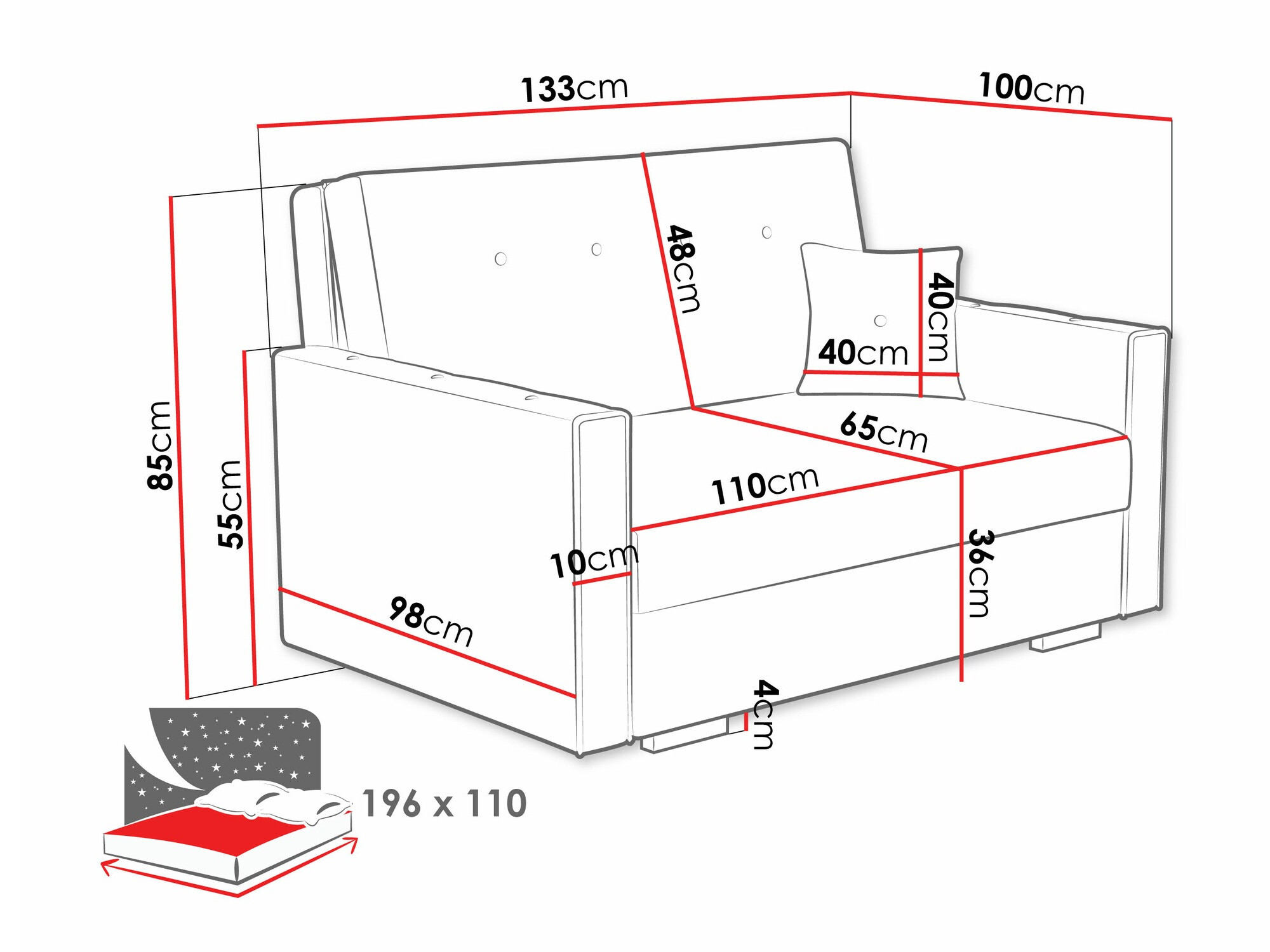 Canapea extensibilă Caelrin II (Coral 65)