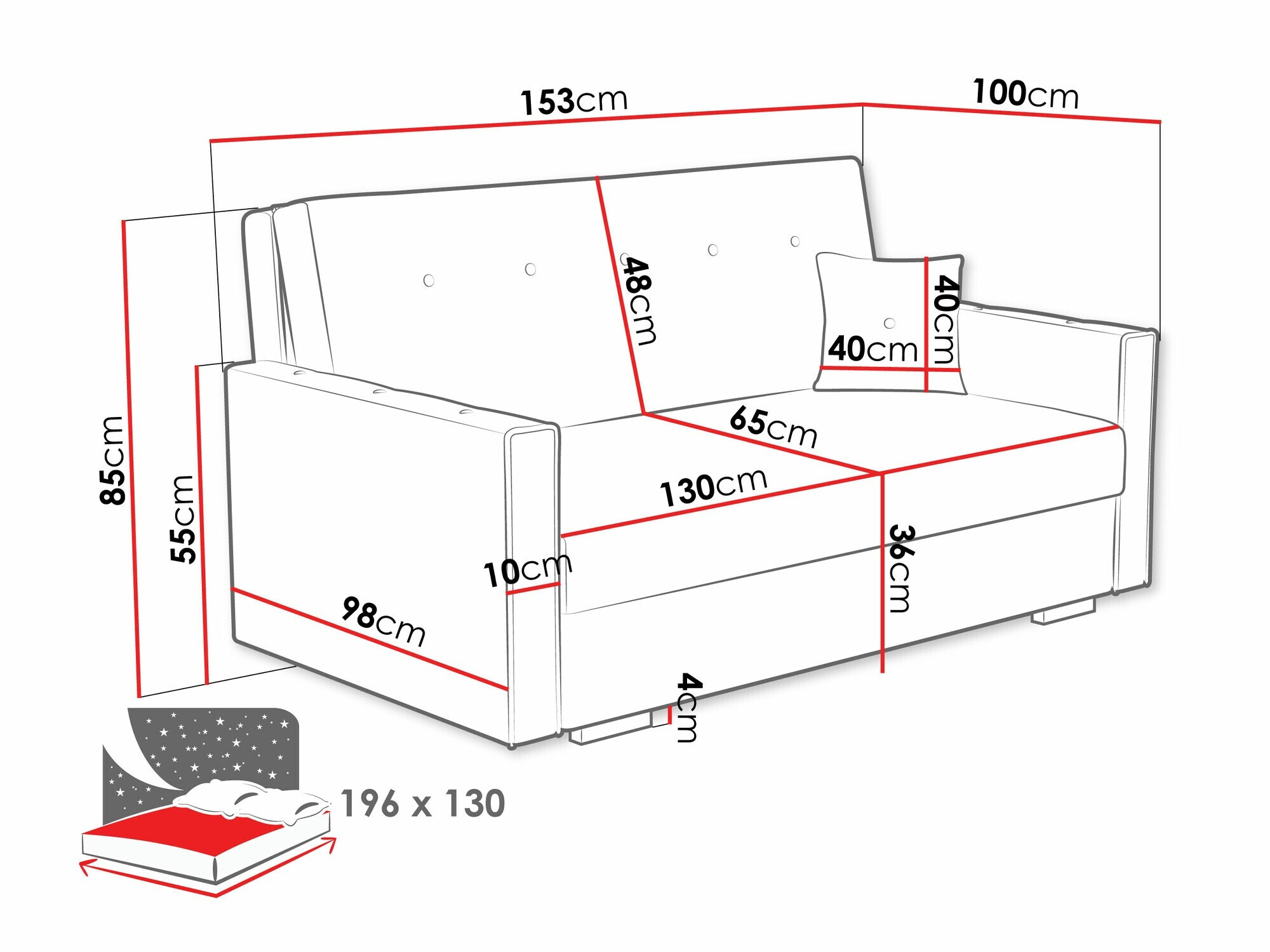 Canapea extensibilă Caelrin III (Coral 75)