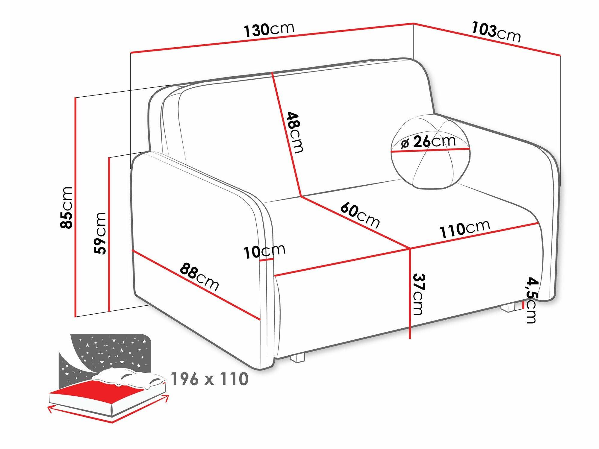 Canapea extensibilă Poetal II (Coral 15)