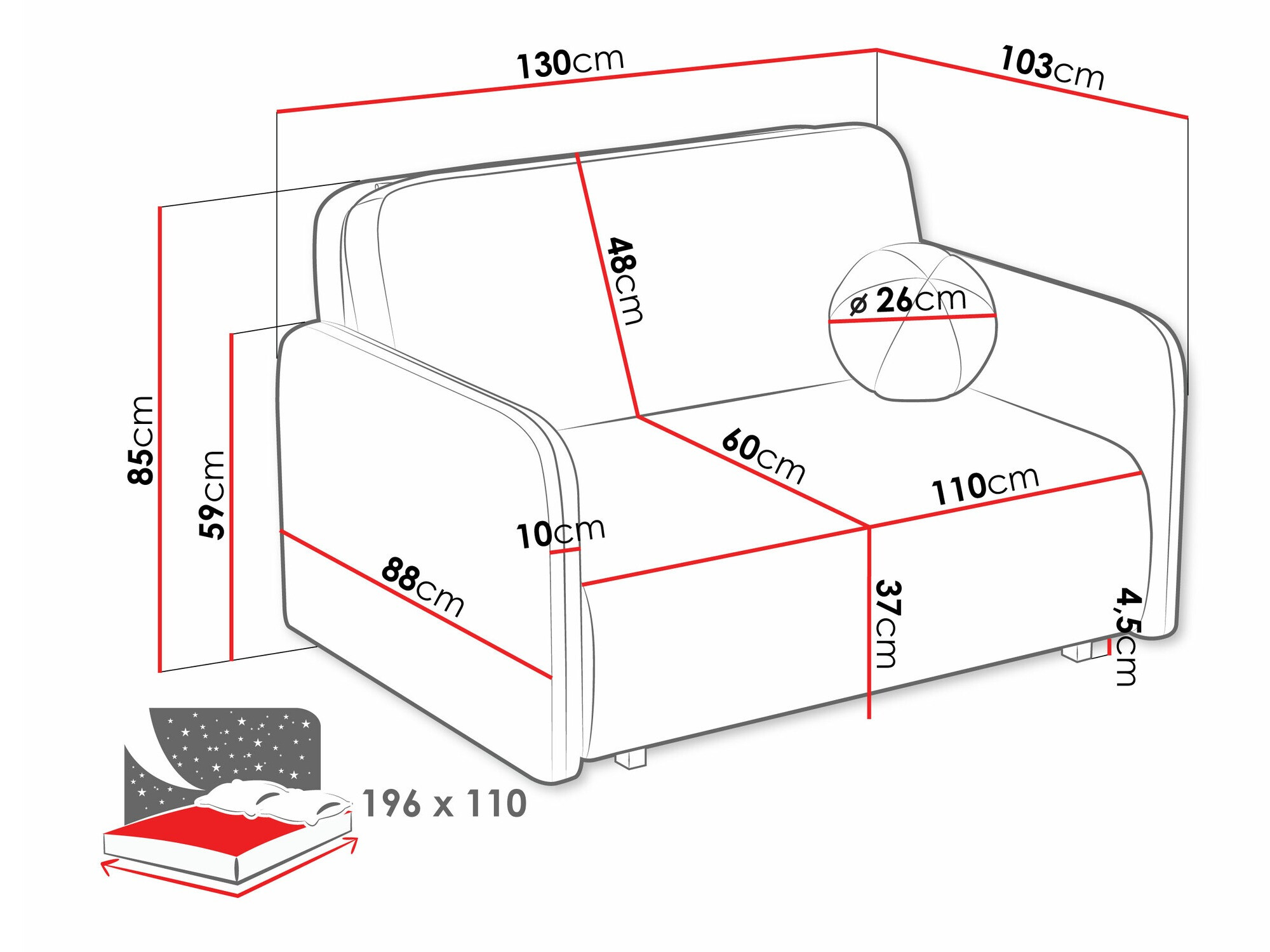 Canapea extensibilă Poetal II (Coral 45)