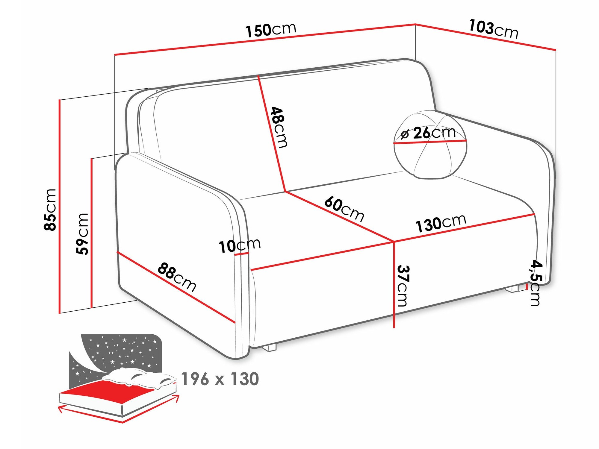 Canapea extensibilă Poetal III (Coral 80)