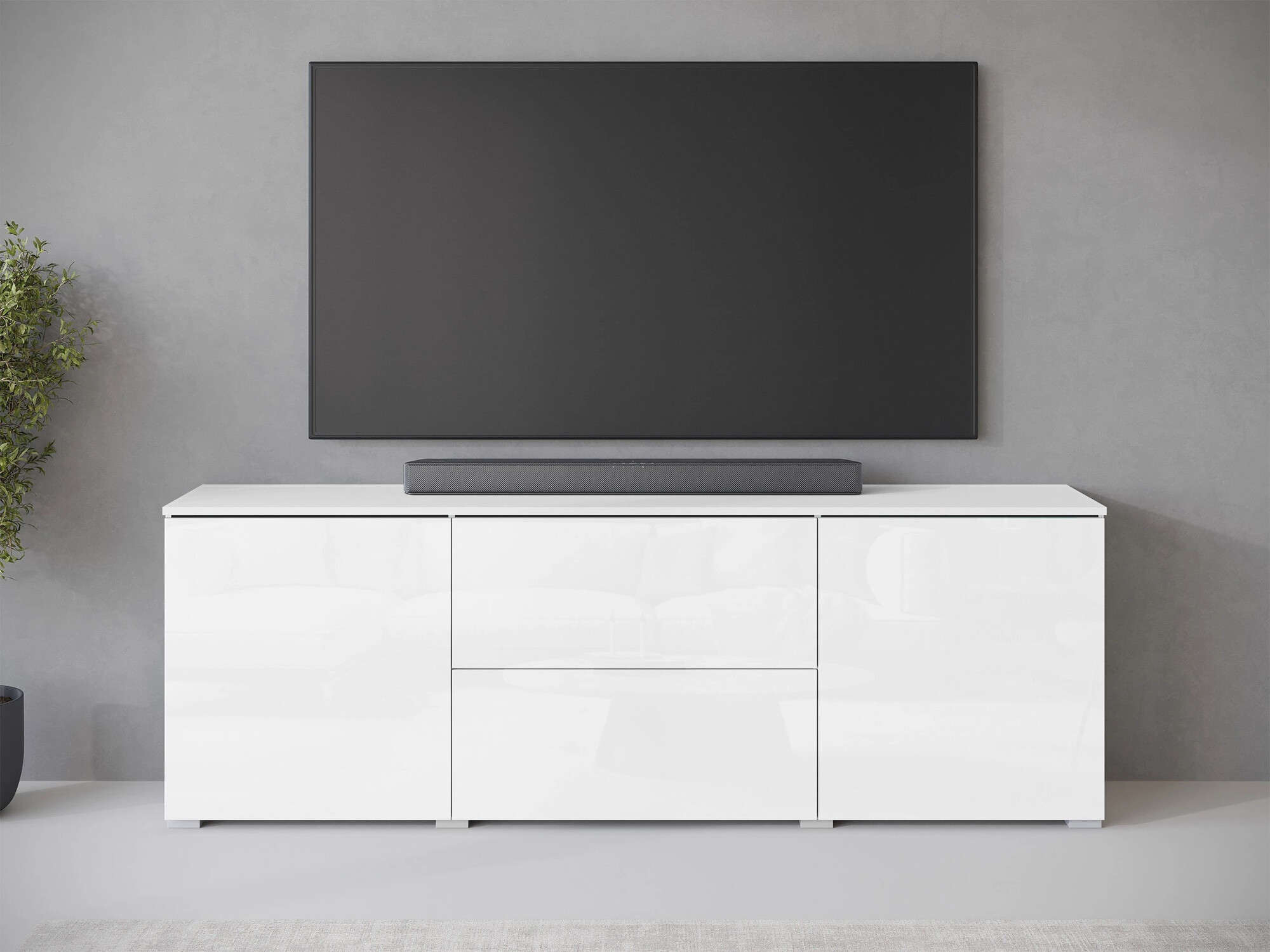 Comodă TV Mirfivo 104 (Alb + Alb lucios)