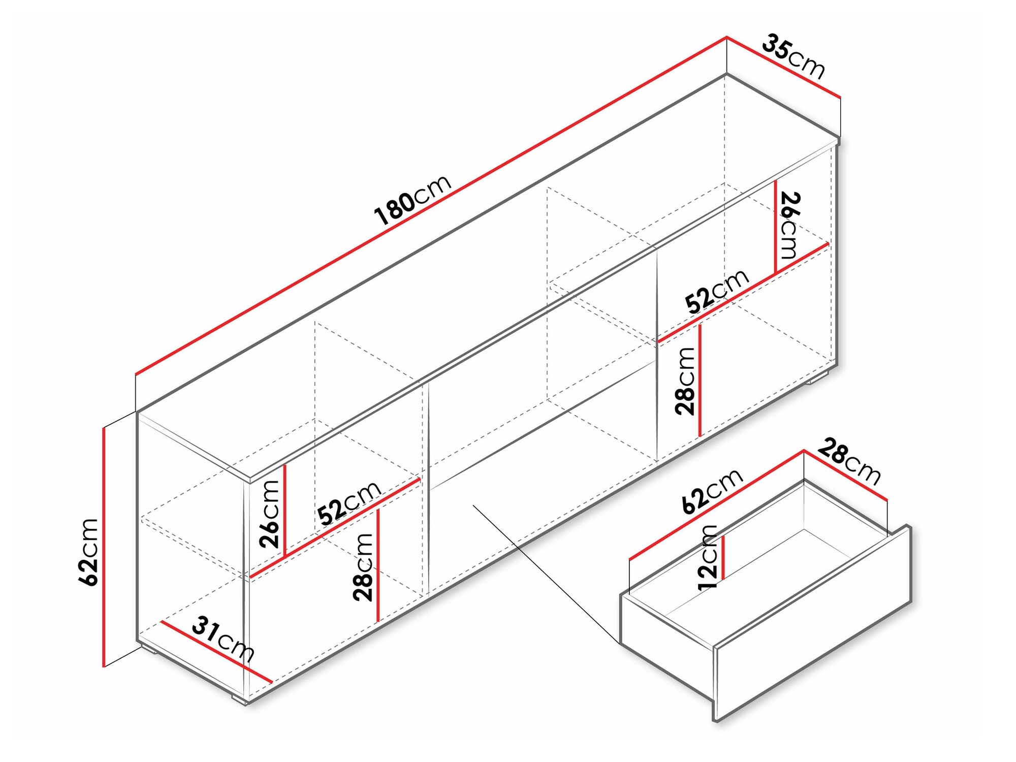 Comodă TV Sarasota 190 (Alb + Alb lucios)
