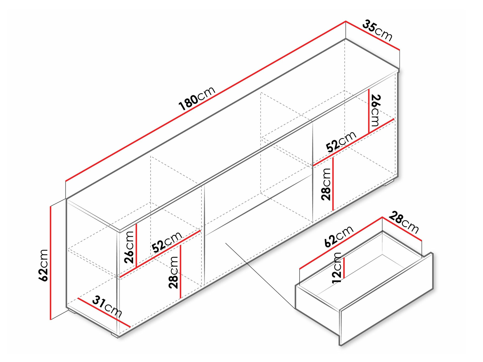 Comodă TV Sarasota 190 (Alb + Alb lucios)