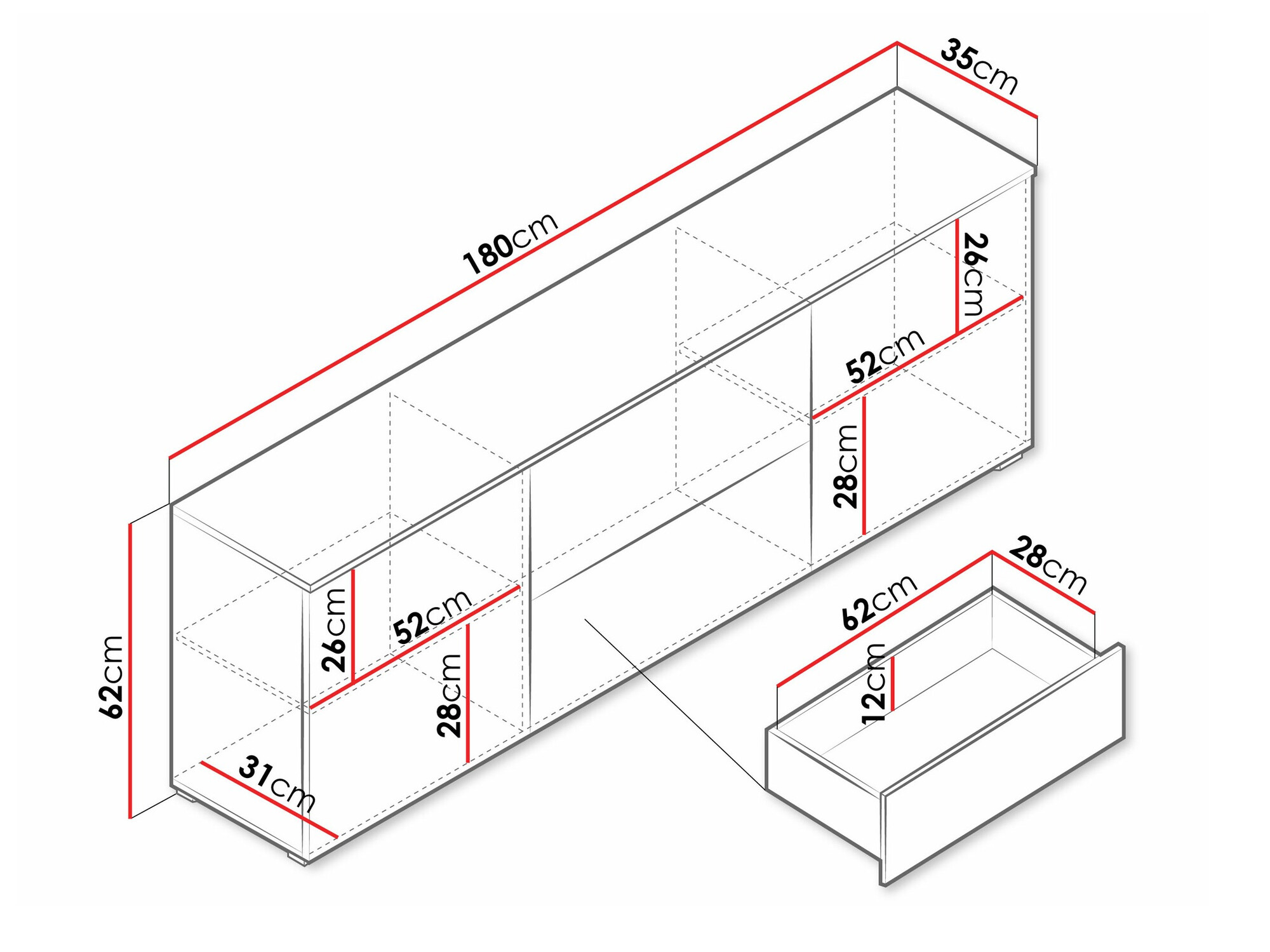 Comodă TV Sarasota 190 (Matera gri + Alb lucios)