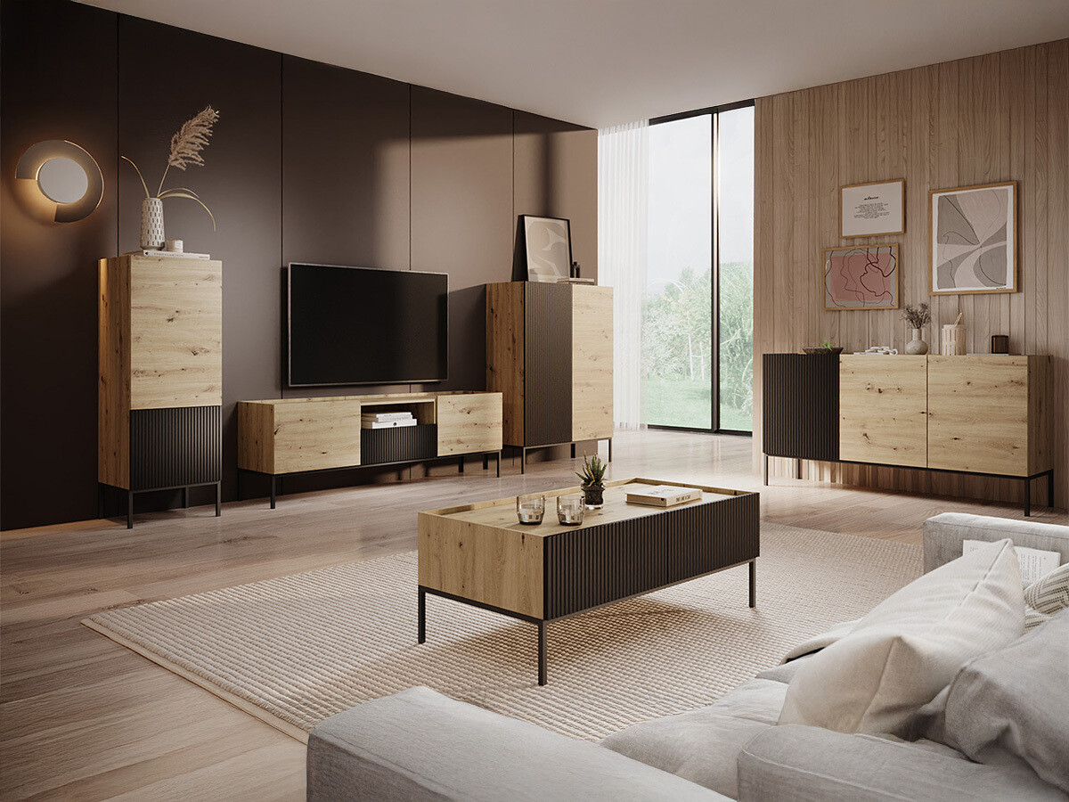 Set de living Lunole 110 (Stejar artizan + Negru)