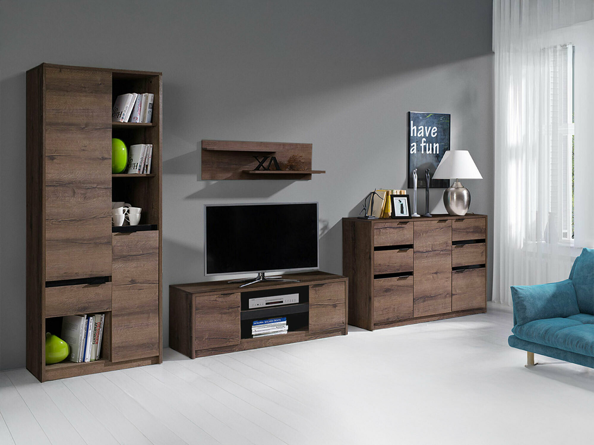 Set de living Fivelbo 117 (Stejar Monastery + Negru lucios)