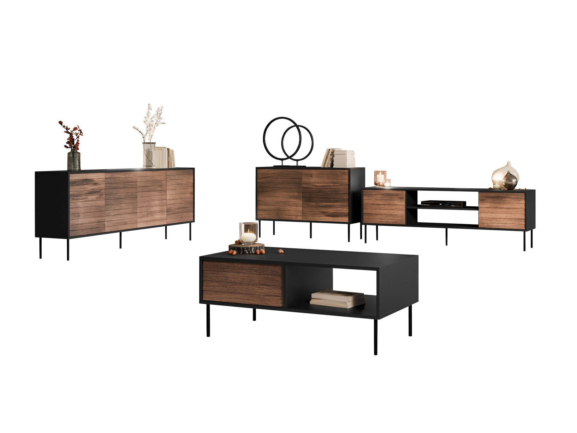 Set de living Flosoru 110 (Nuc + Negru)