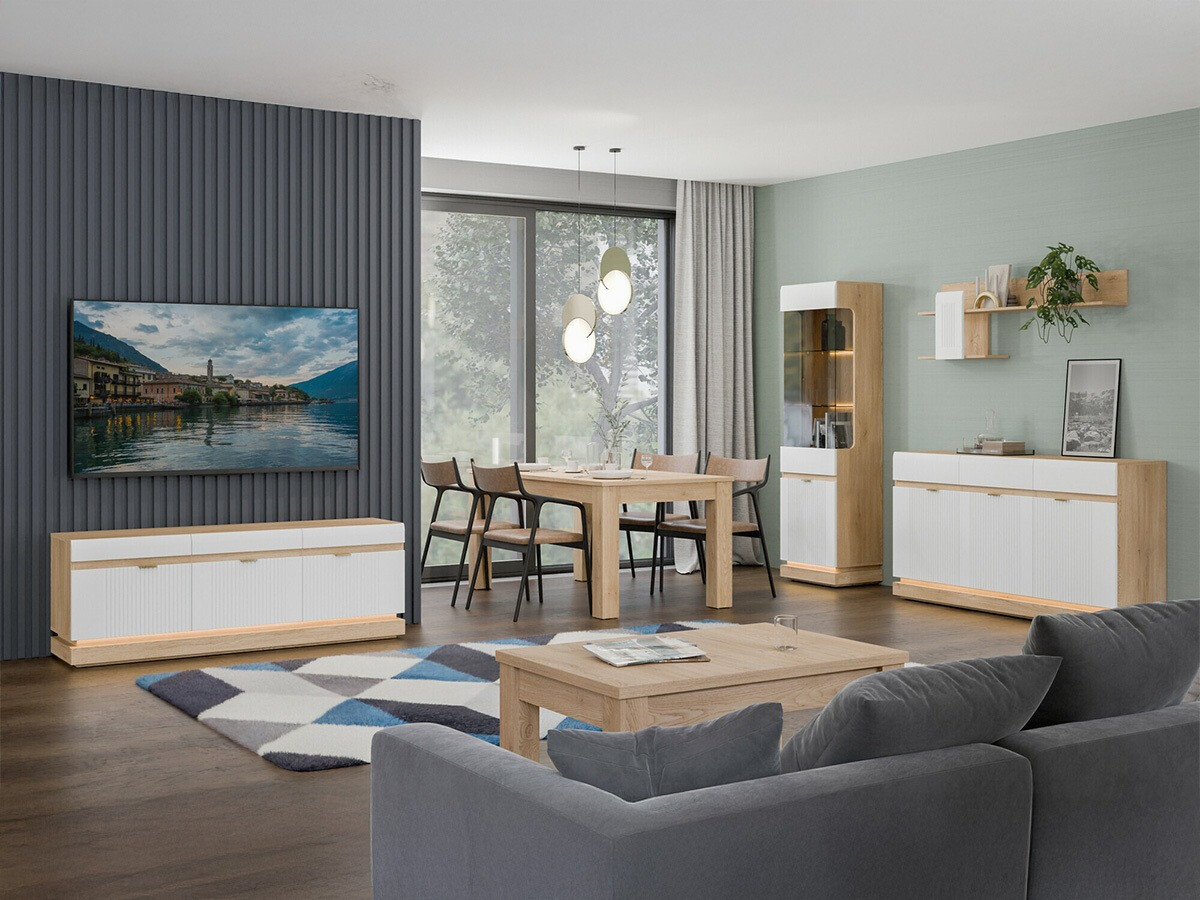 Comodă TV Teselbu 100 (Alb + Stejar Torro)