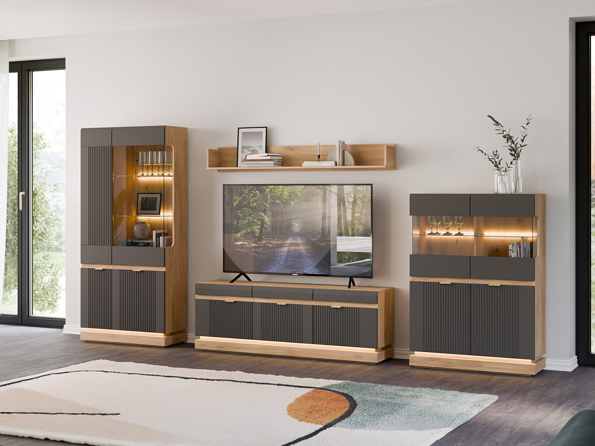 Set de living Teselbu 116 (Antracit + Stejar)